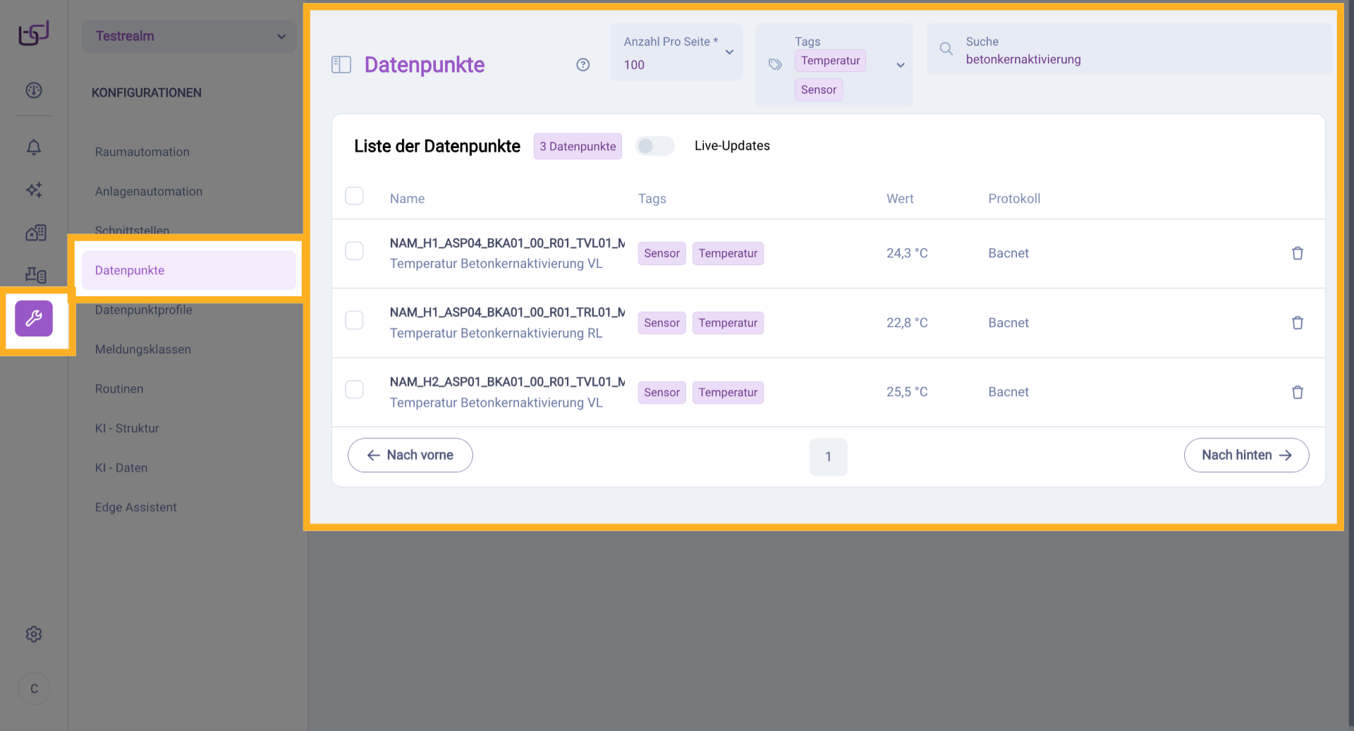 Datenpunkte Übersicht Anzeigen