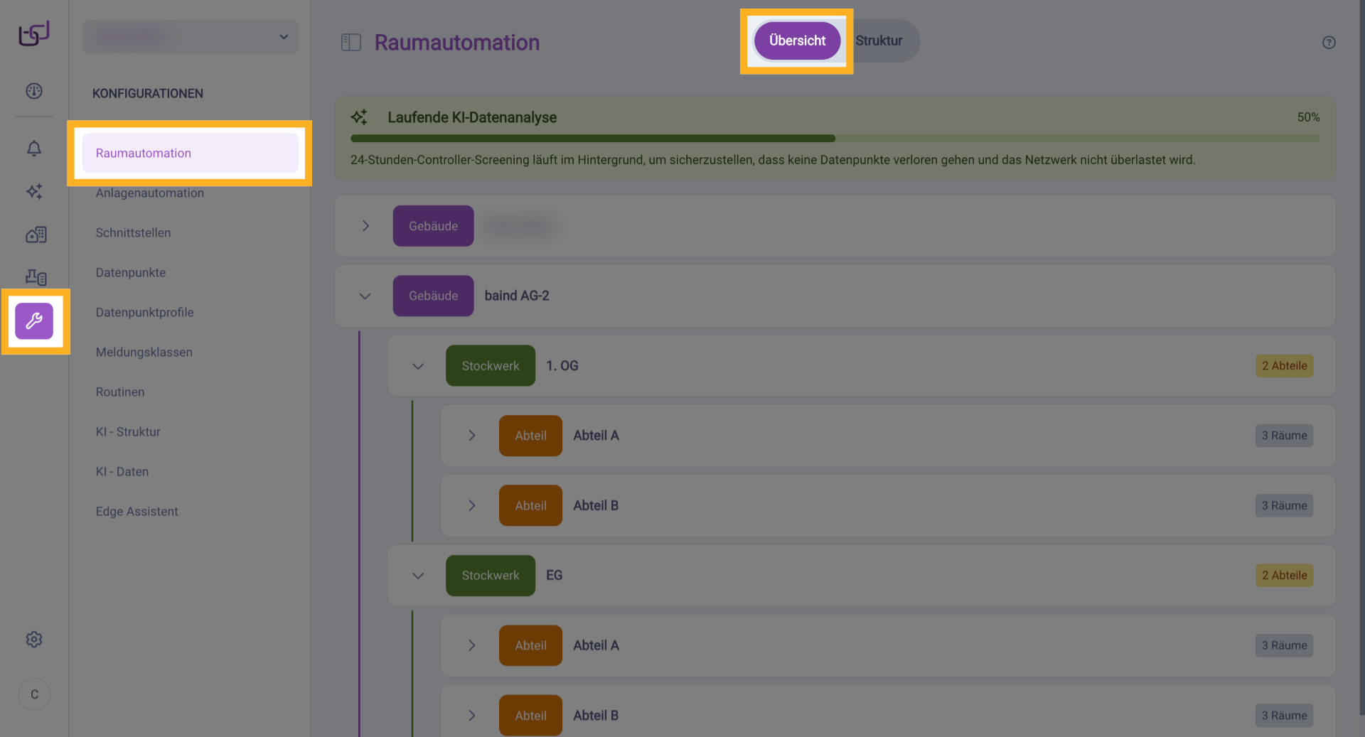 Öffnen Sie Raumautomation Übersicht