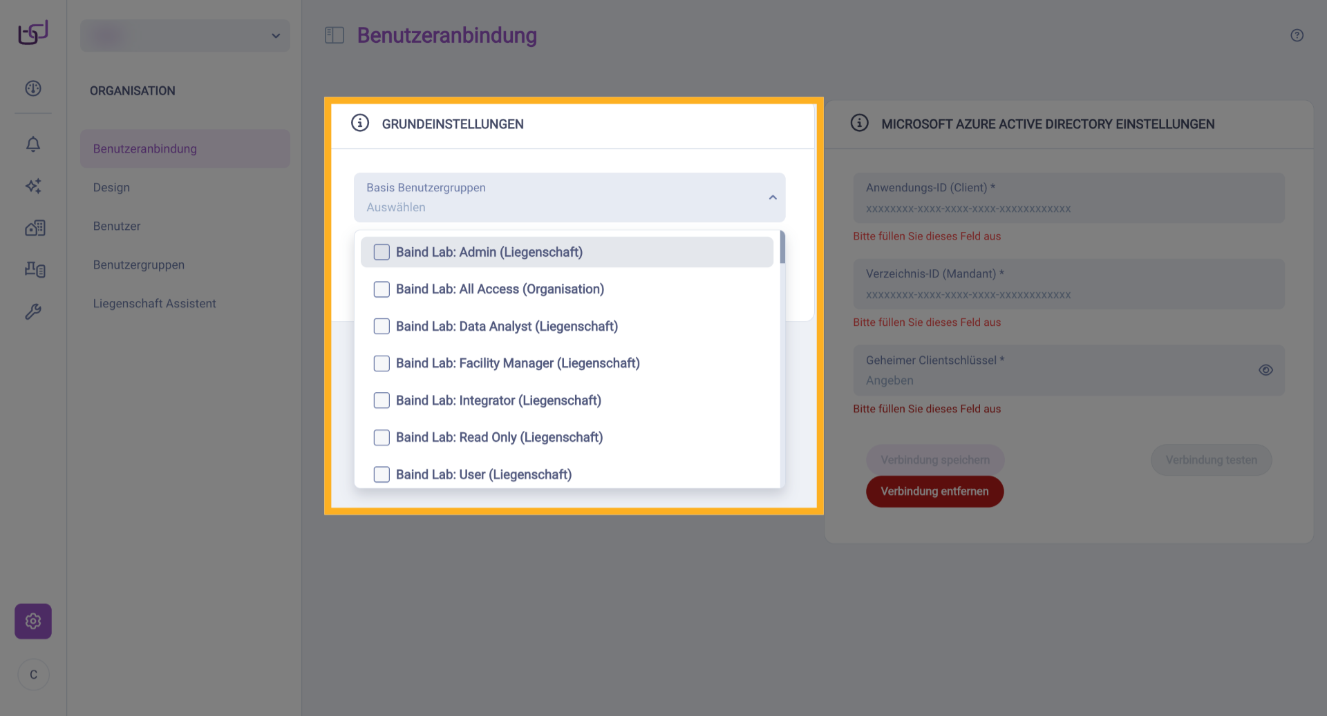 Basis-Benutzergruppen Auswählen