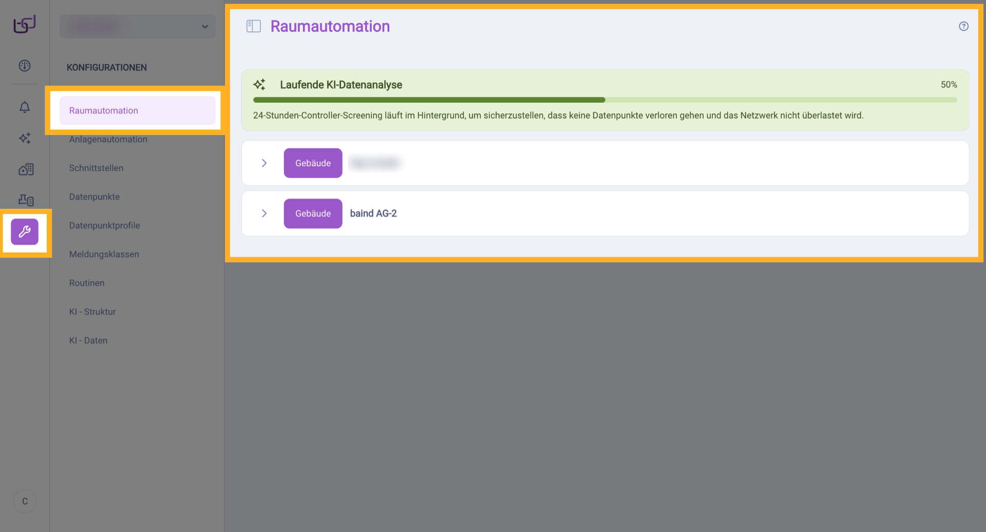 Konfigurationen > Raumautomation - Gebäudeliste