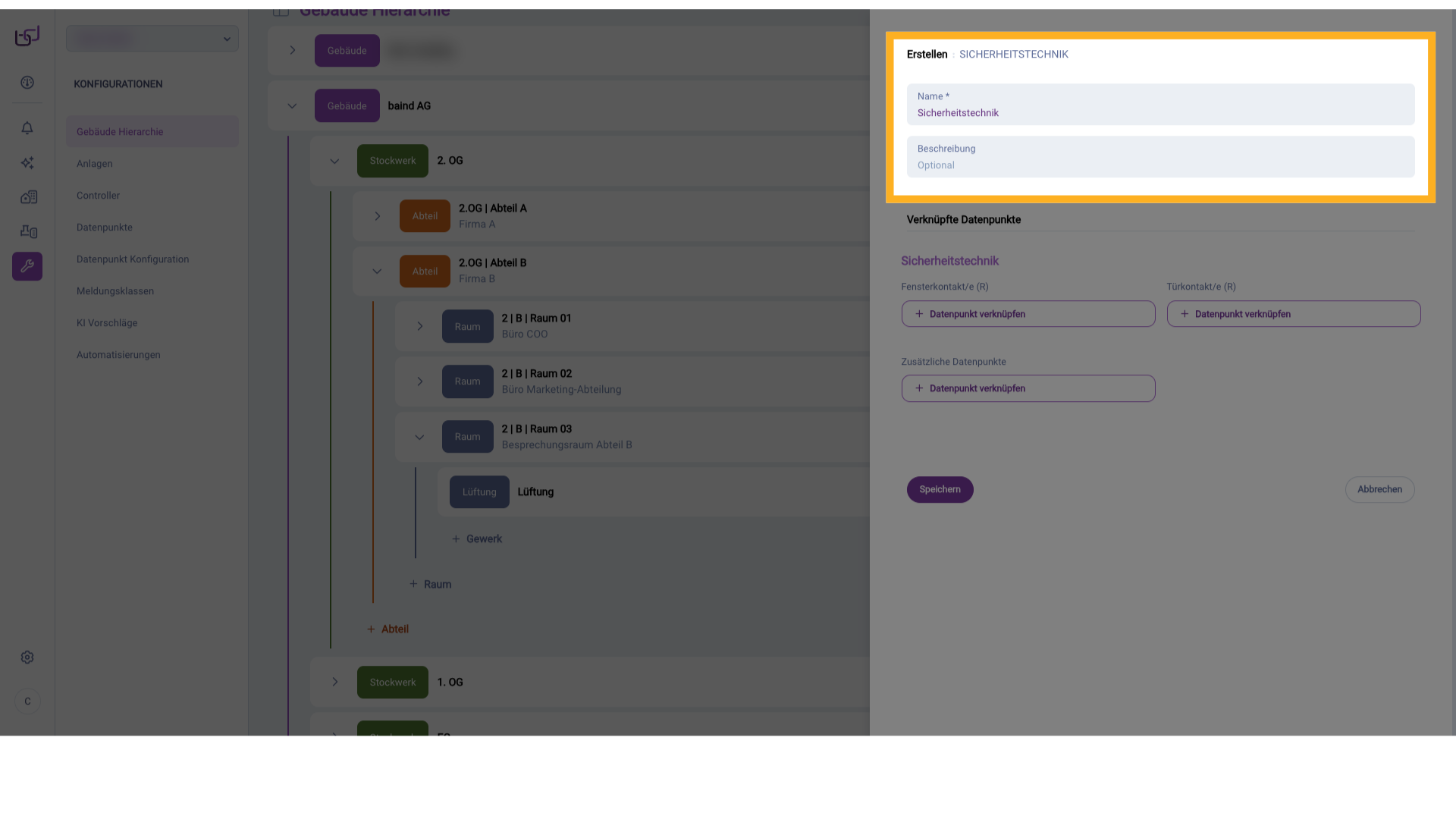 Gewerk Sicherheitstechnik anlegen