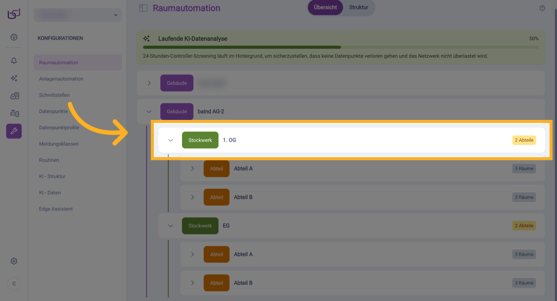 Wählen Sie Stockwerk 1. OG