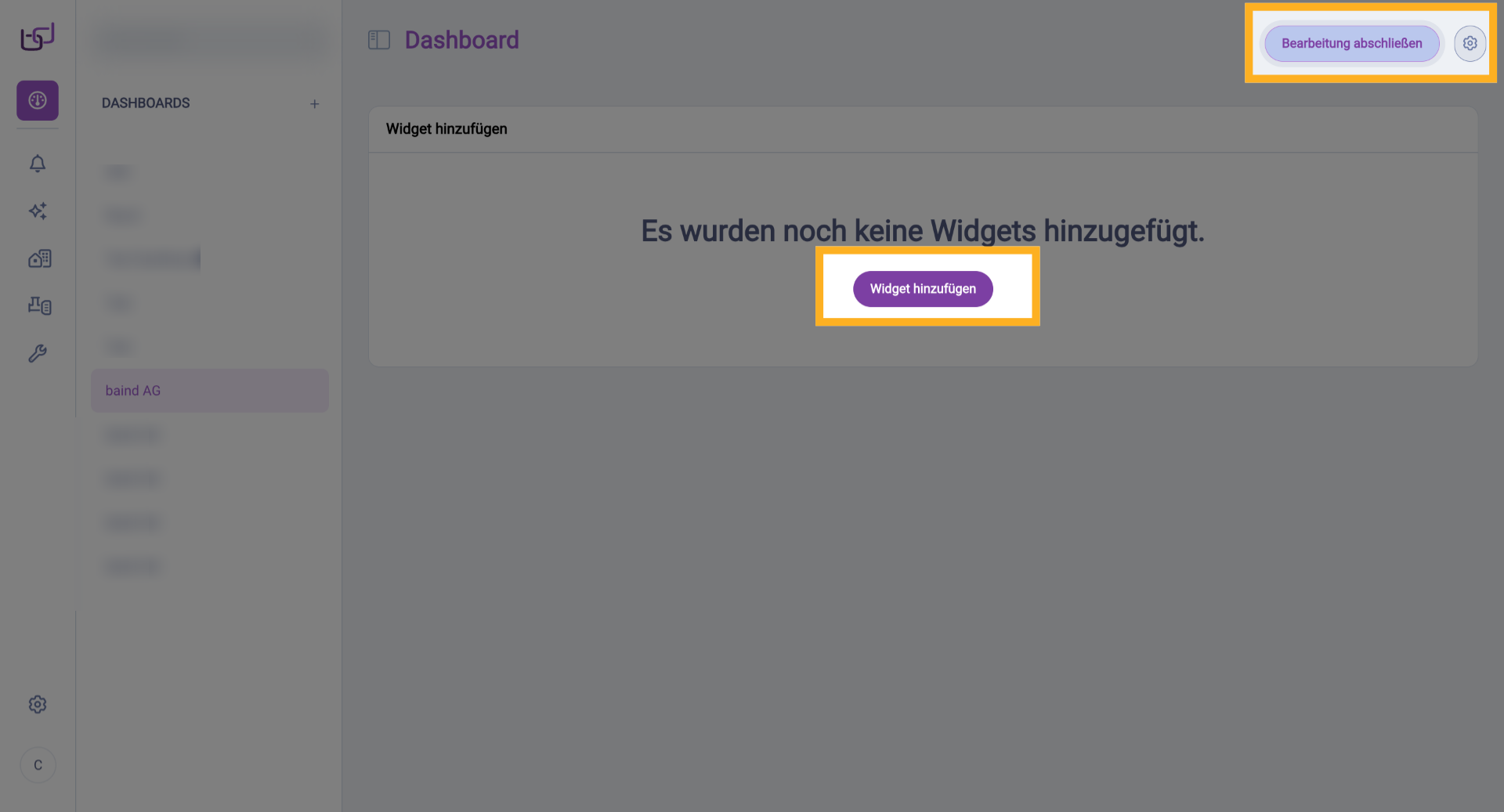 Dashboard bearbeiten