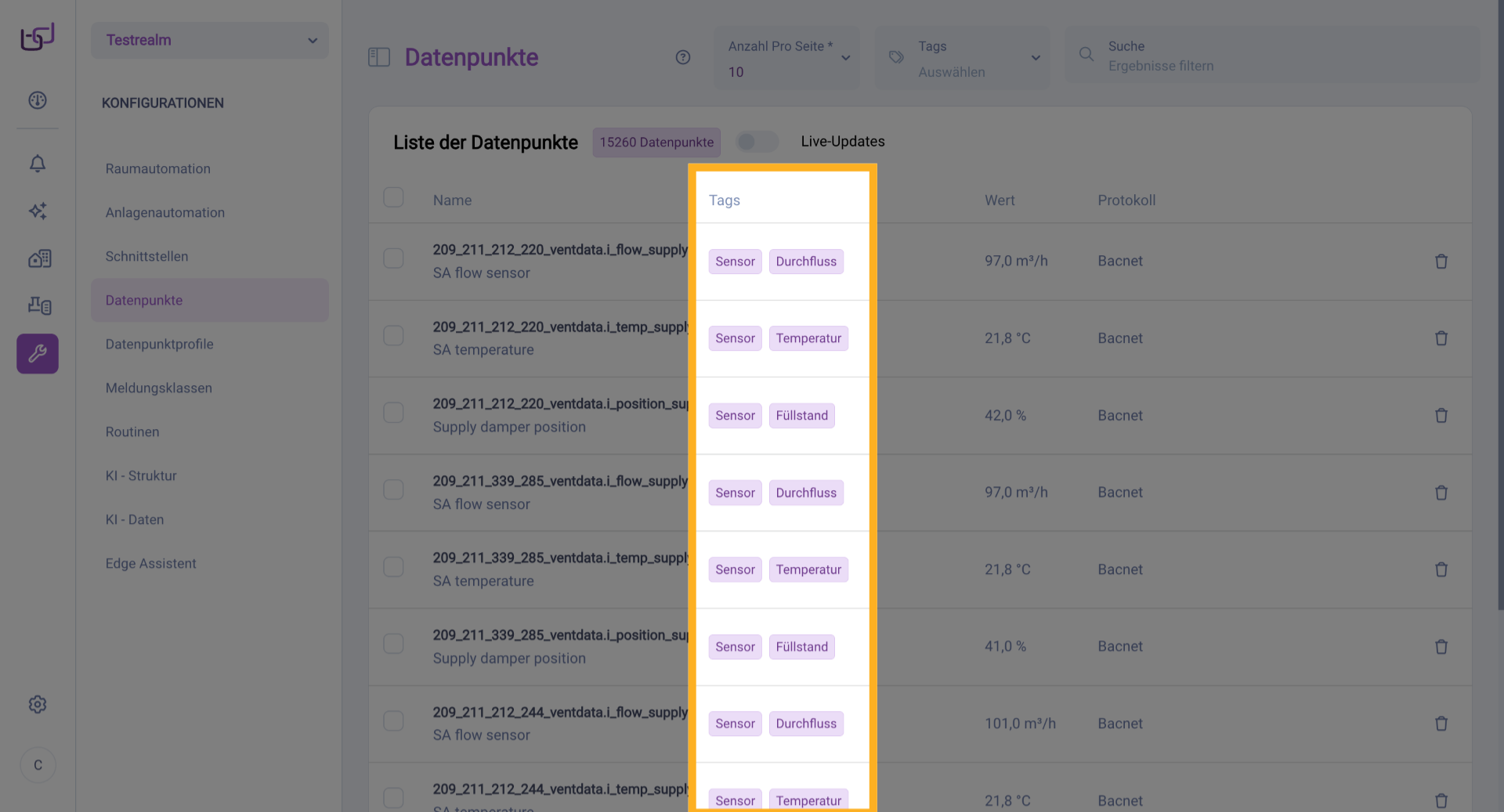 Datenpunkte Übersicht Öffnen