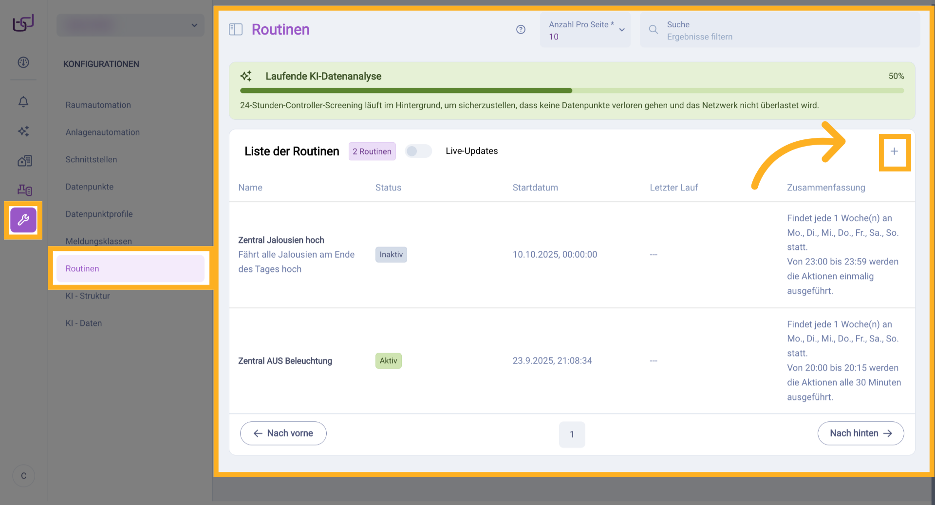 Konfigurationen > Routinen - Übersicht