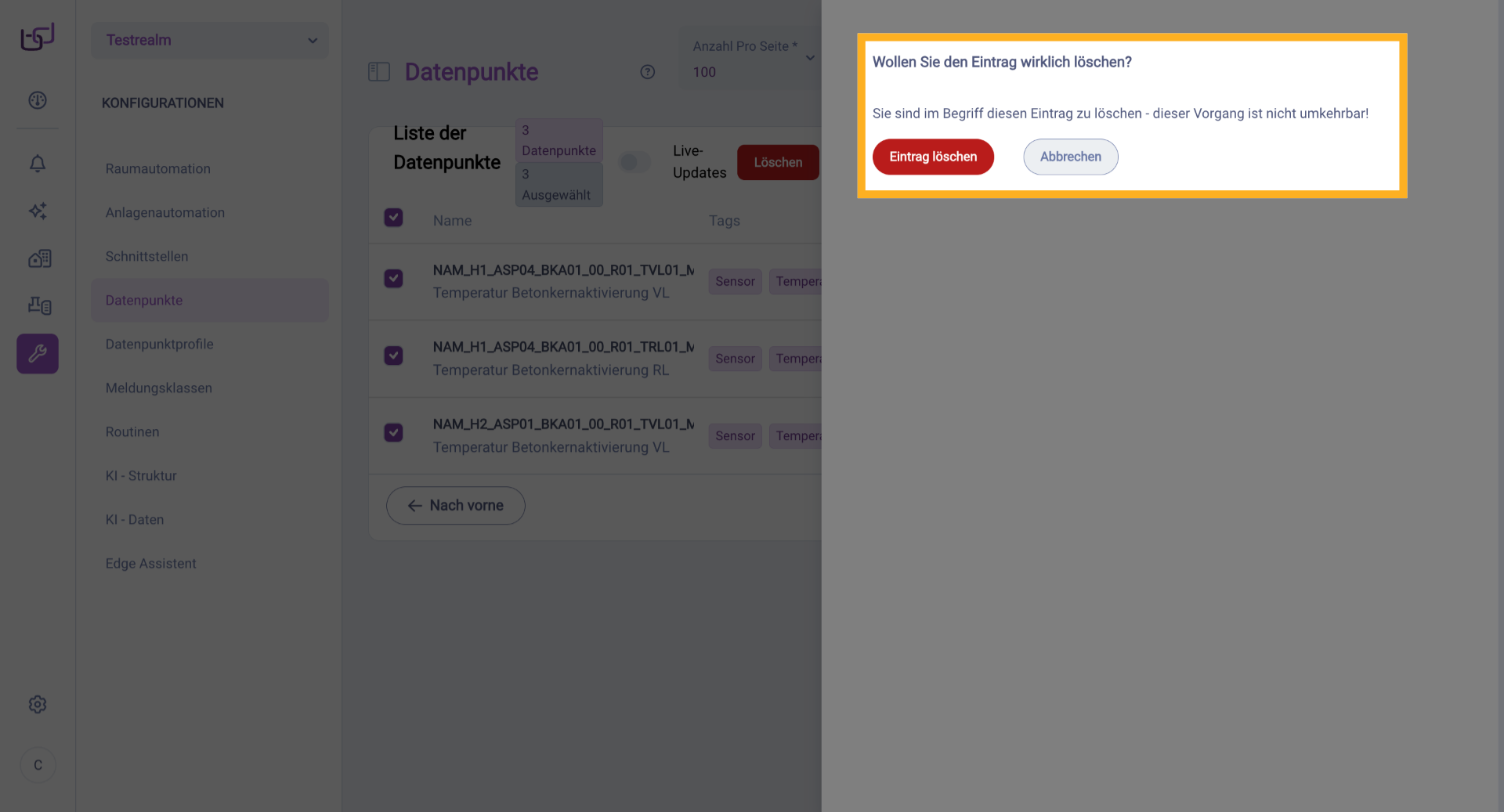 Löschvorgang Abbrechen