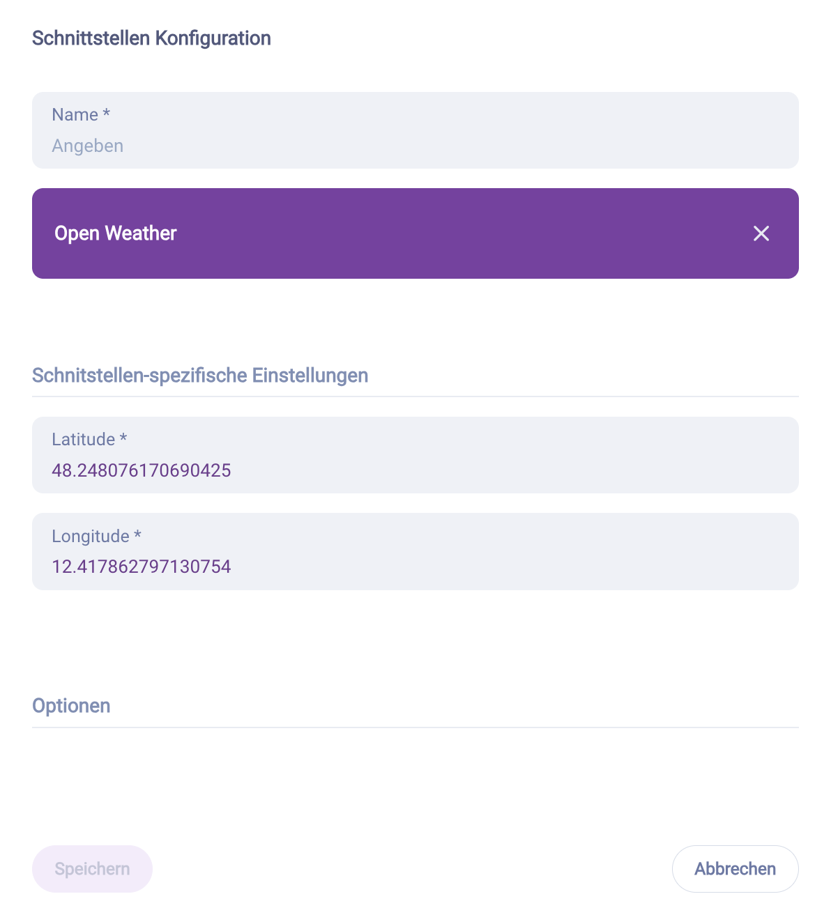 Open Weather Konfiguration