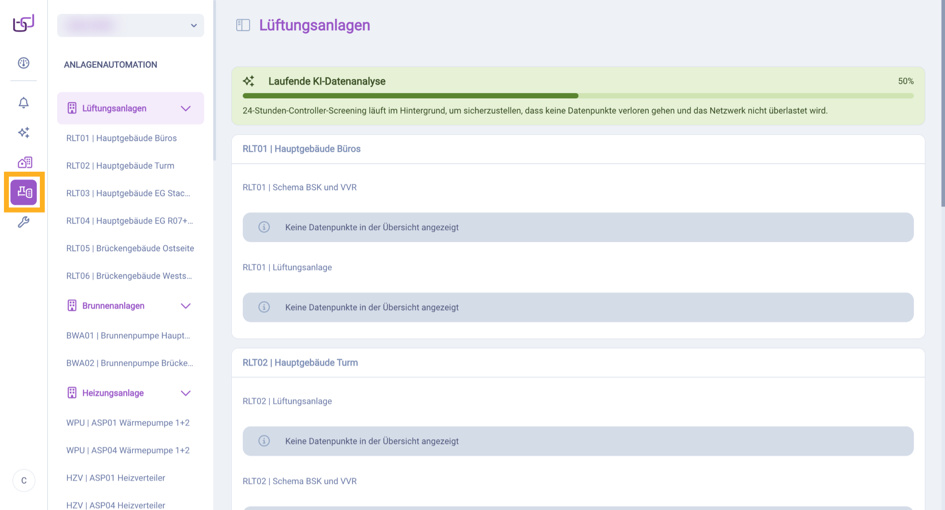 Bedienansicht Anlagenautomation