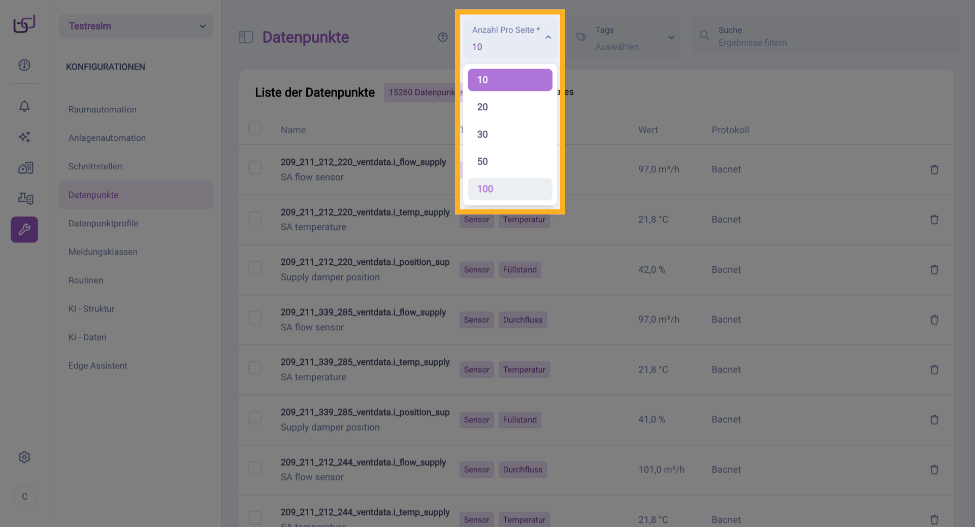 Anzeige Auf 100 Datenpunkte Erhöhen