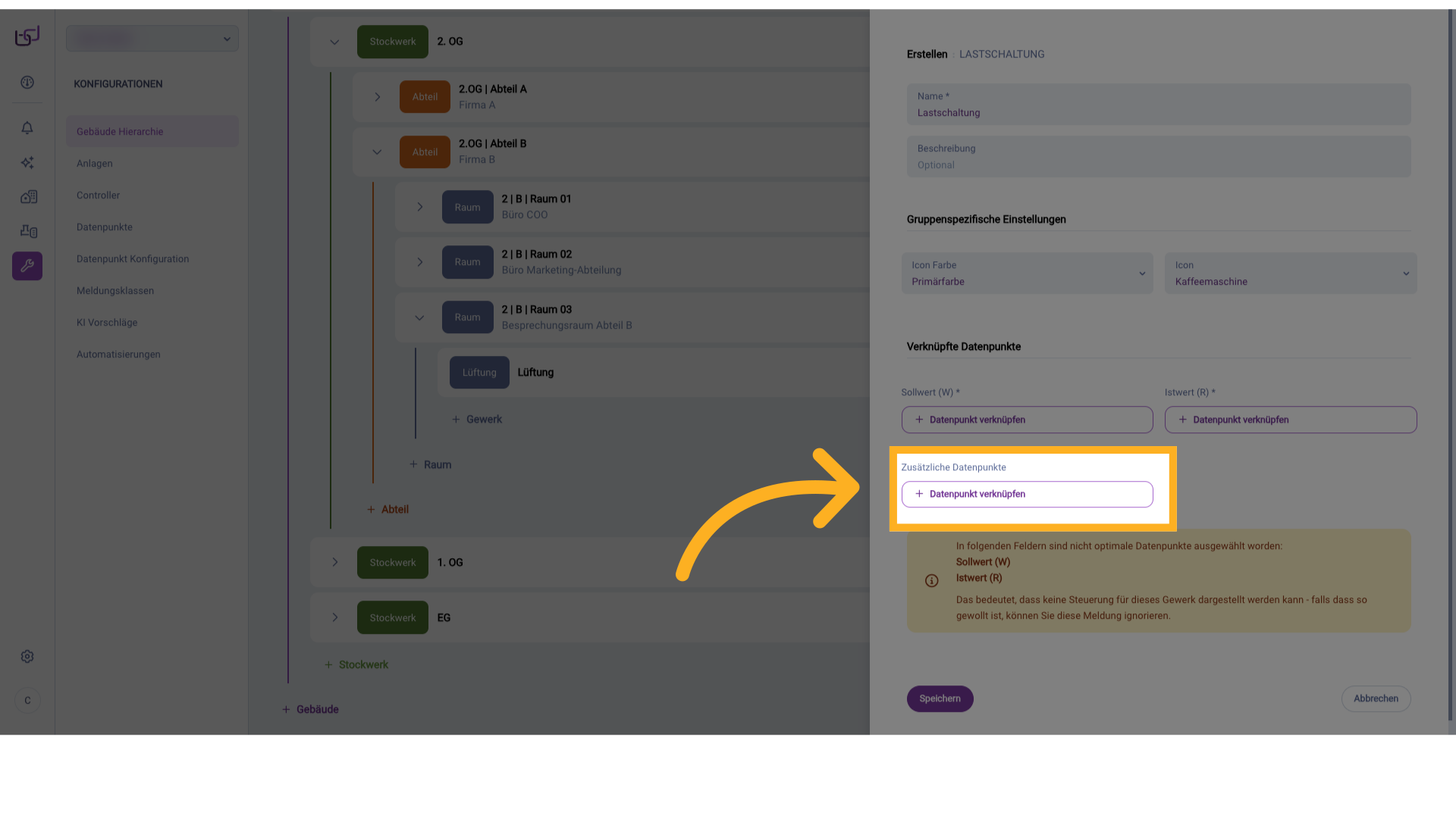 Klicken 'Datenpunkt verknüpfen'