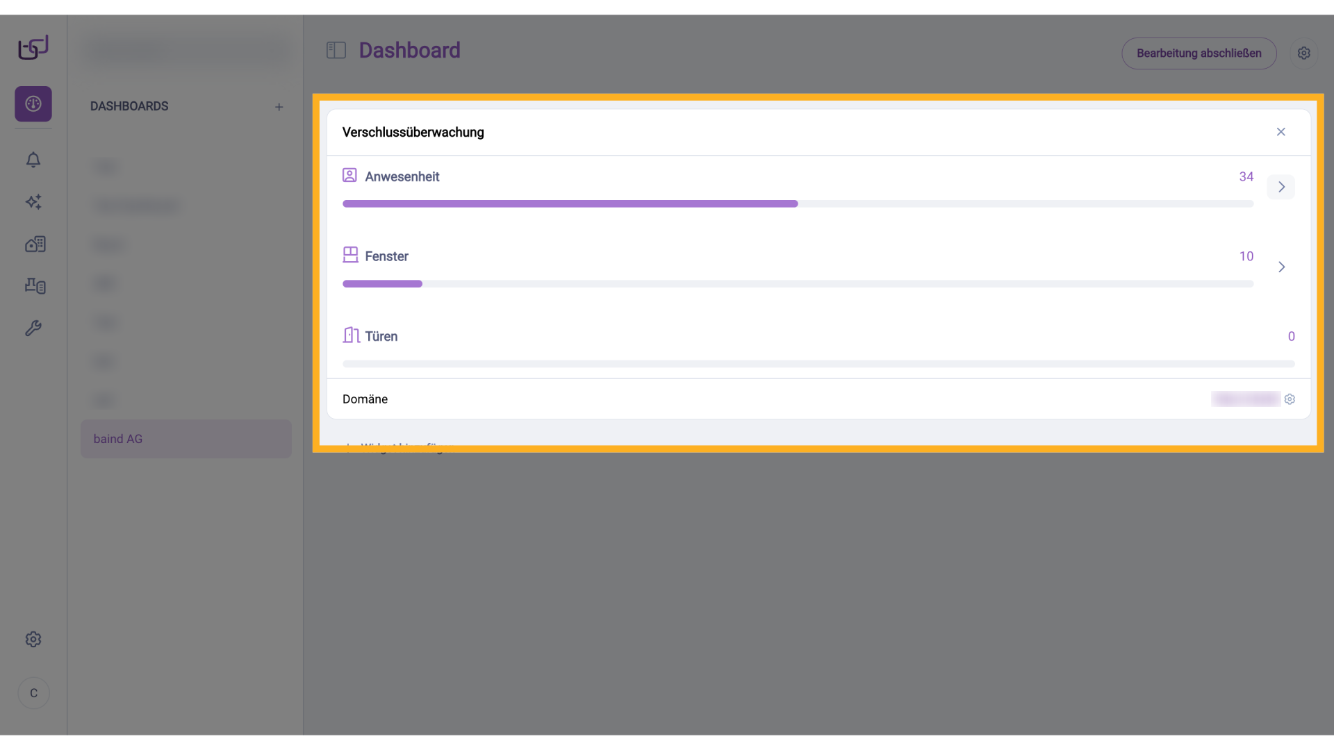 Widget Verschlussüberwachung