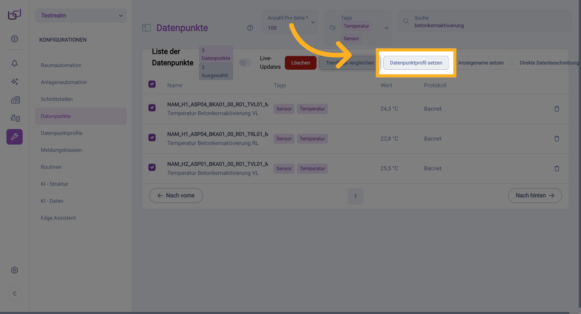 Datenpunktprofil Setzen