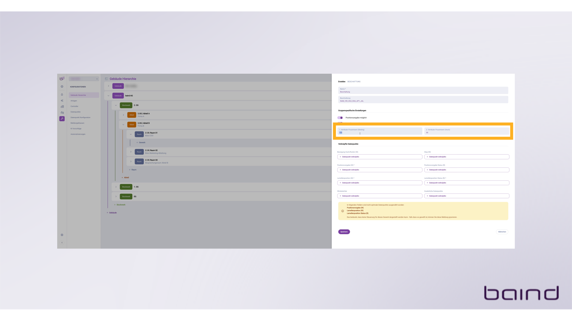 Verstellbare Prozentwerte
