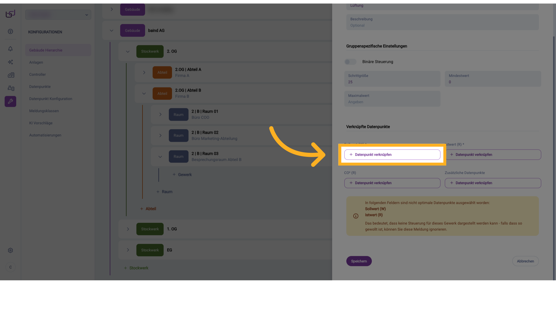 Datenpunkt verknüpfen