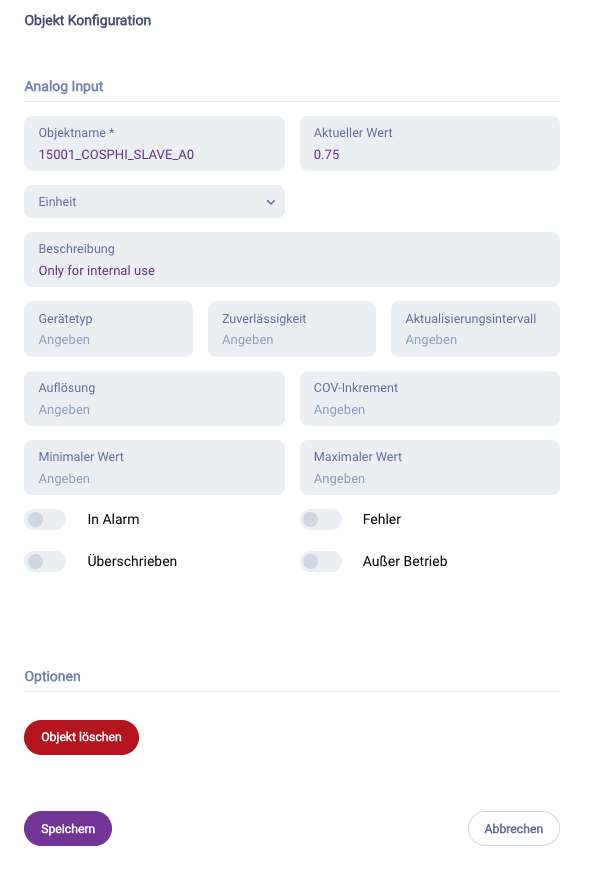 BACnet Objekt - Analog Input