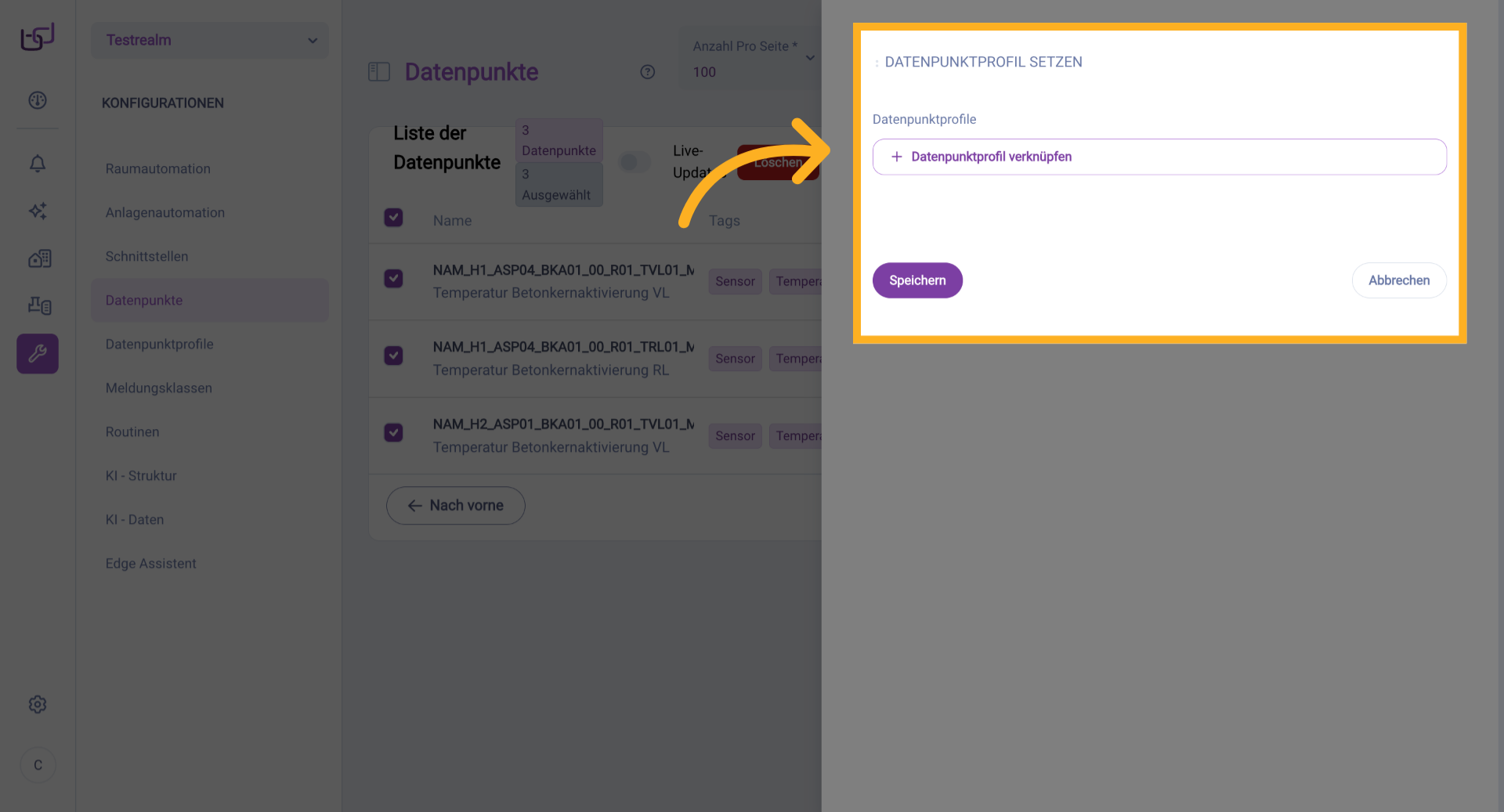 Datenpunktprofil Verknüpfen