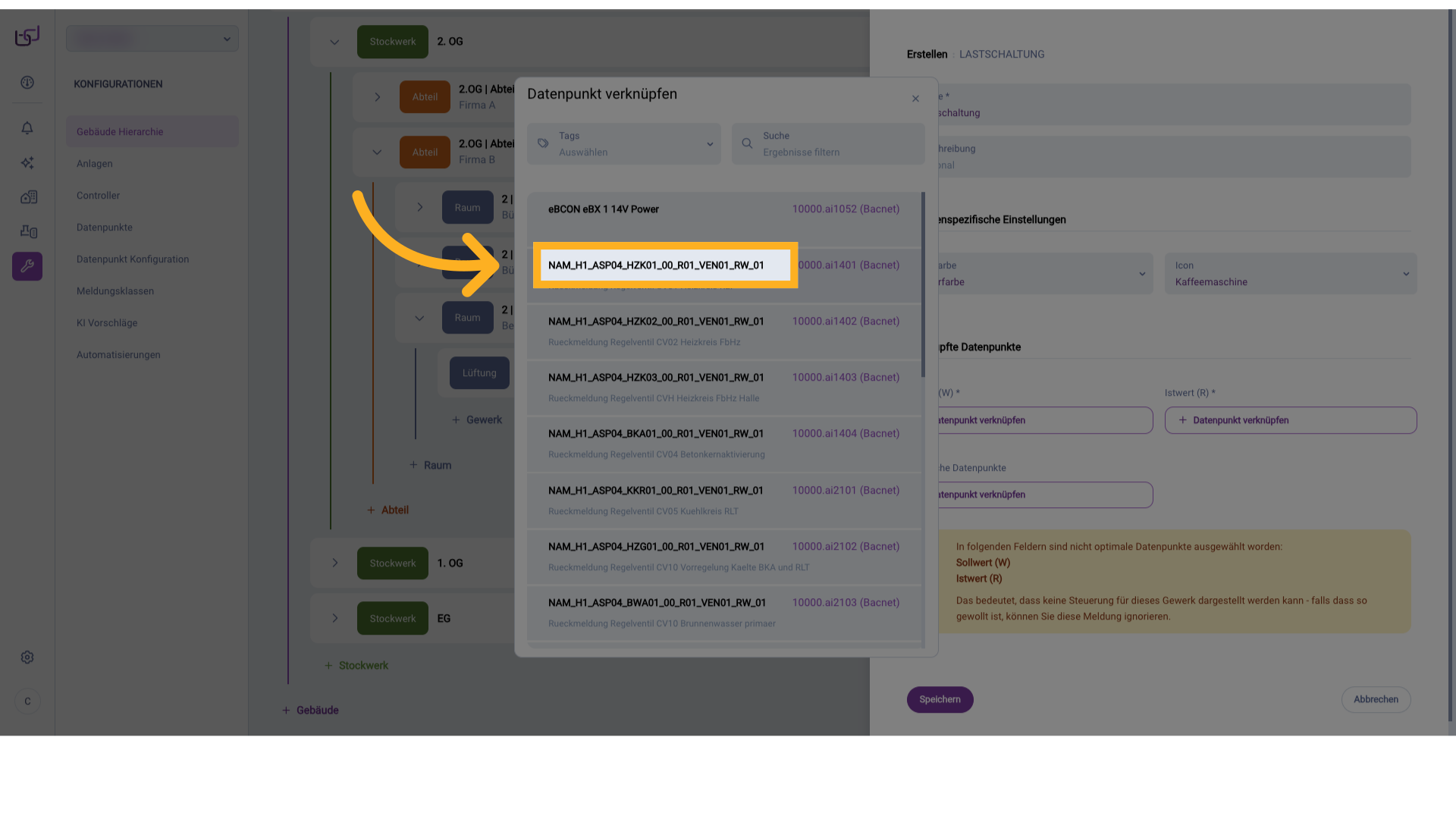 Datenpunkt verknüpfen