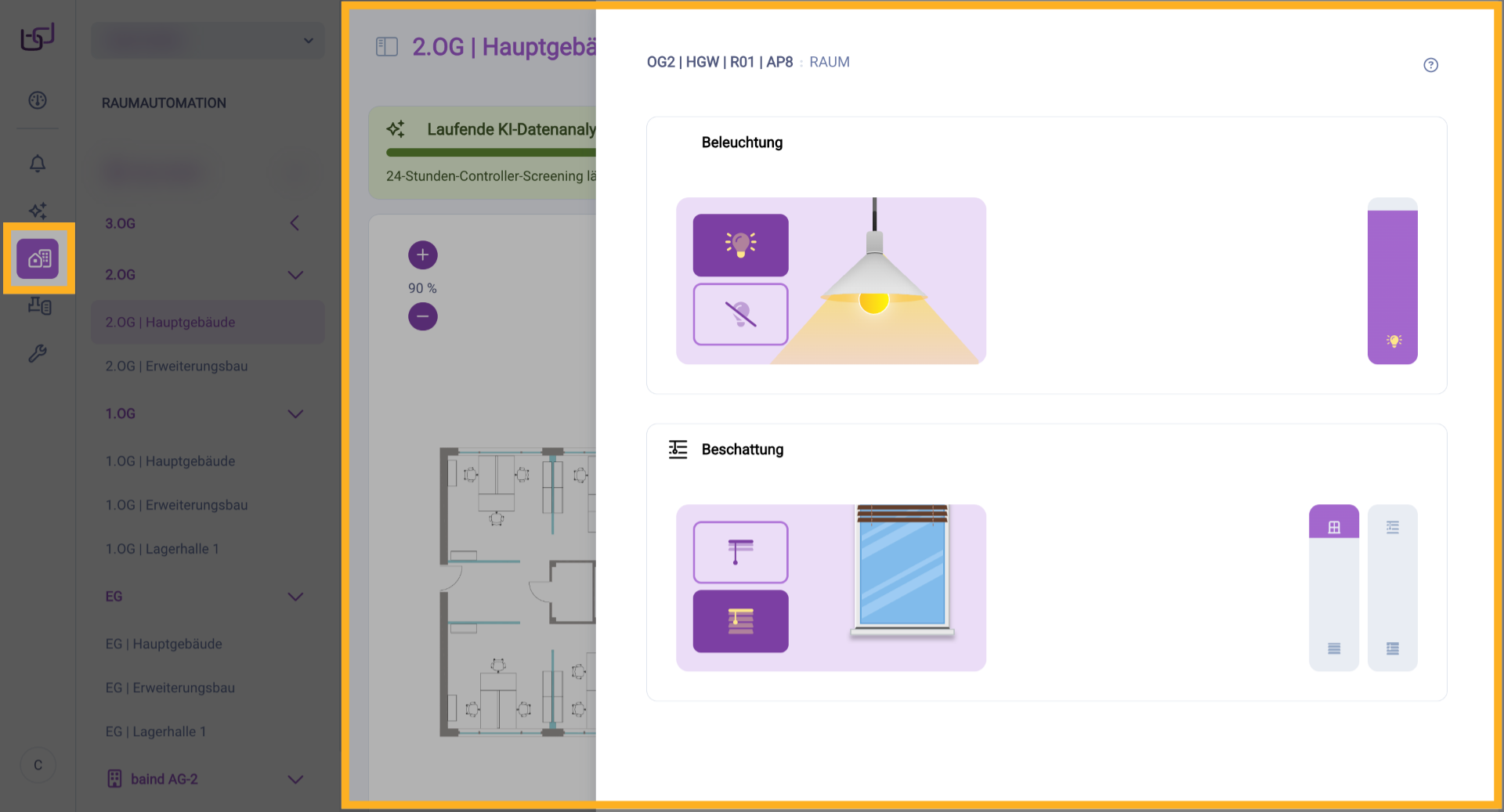 Bedienansicht Raumautomation - Gebäudesteuerung