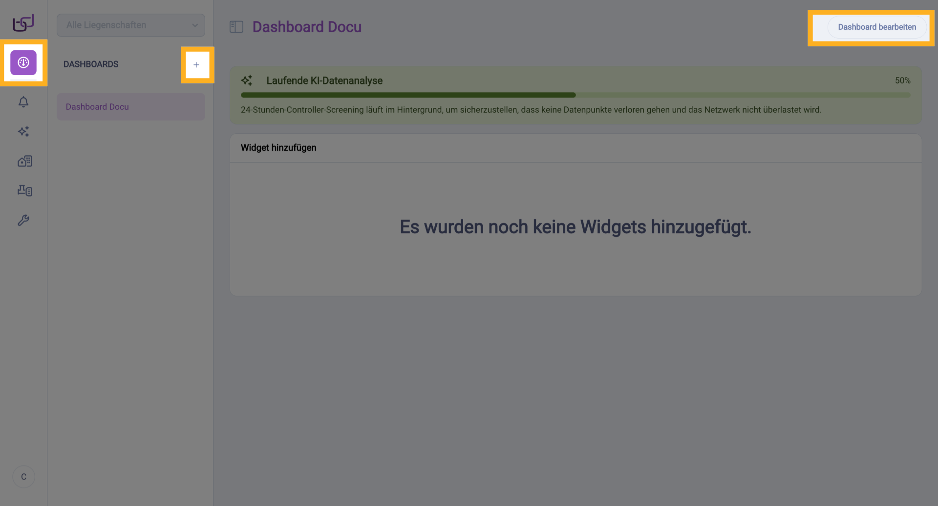 Dashboards anzeigen und bearbeiten