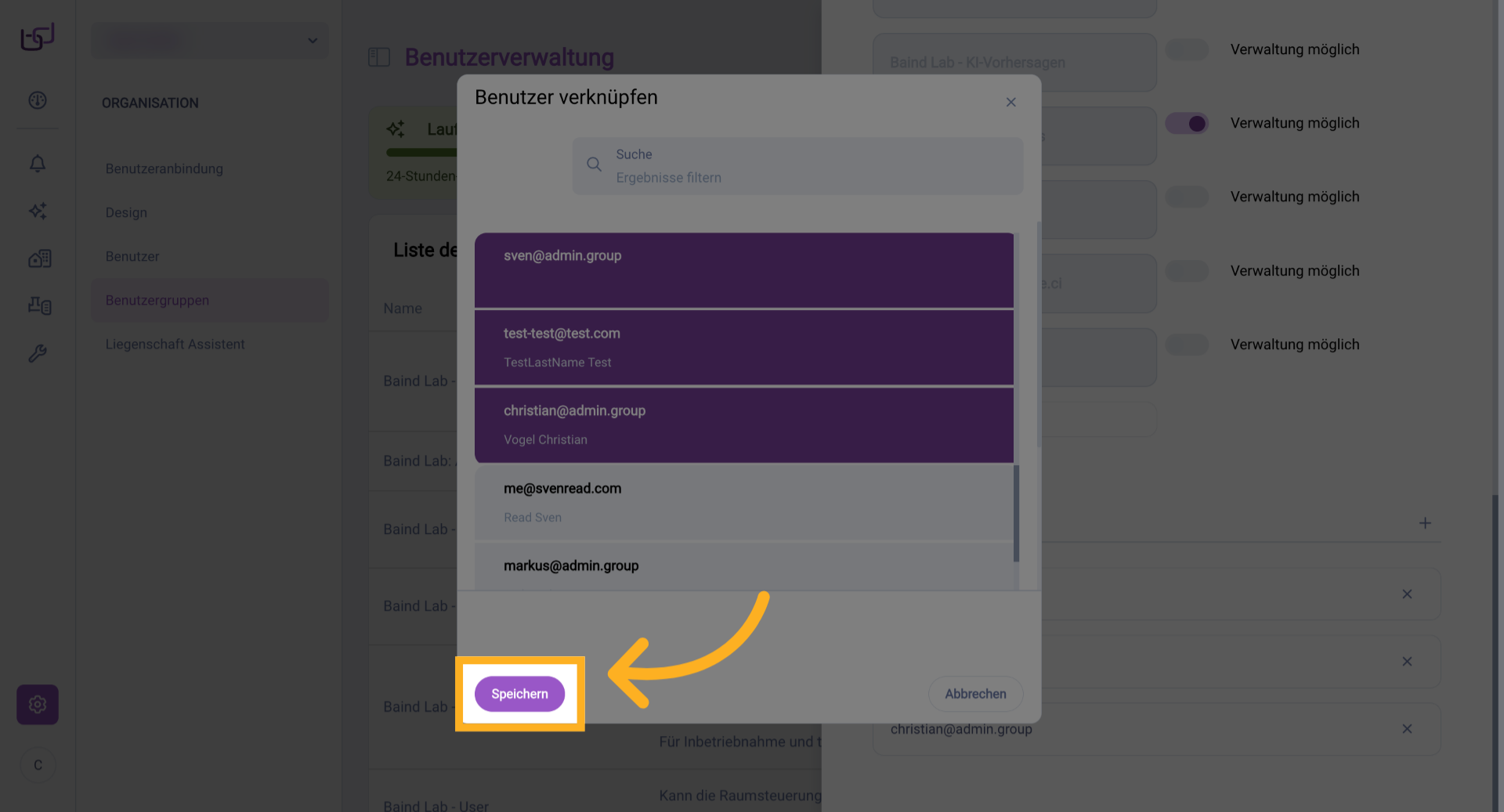 Benutzergruppen Änderungen Speichern