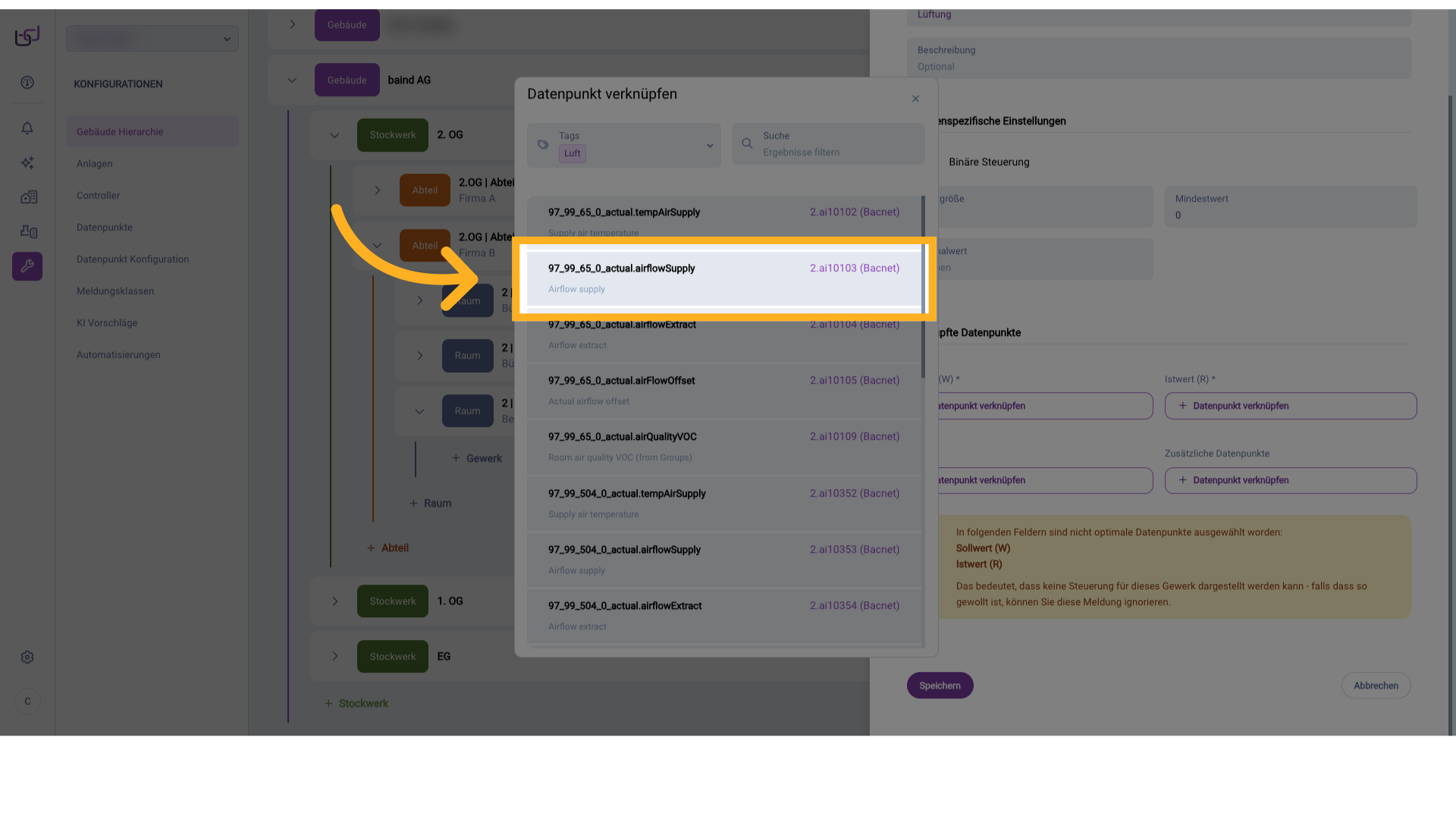 Datenpunkt verknüpfen