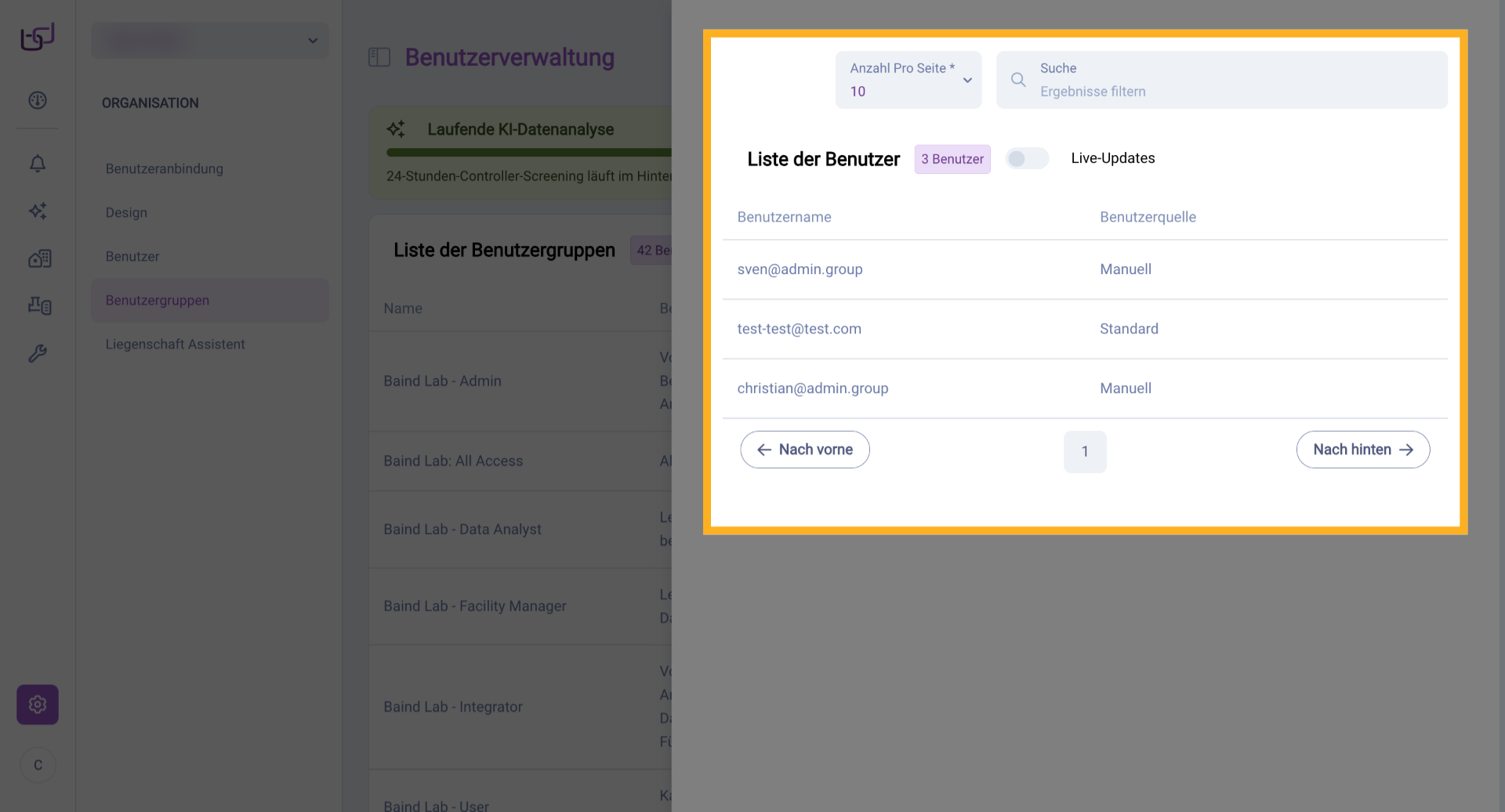 Benutzerliste Überprüfen