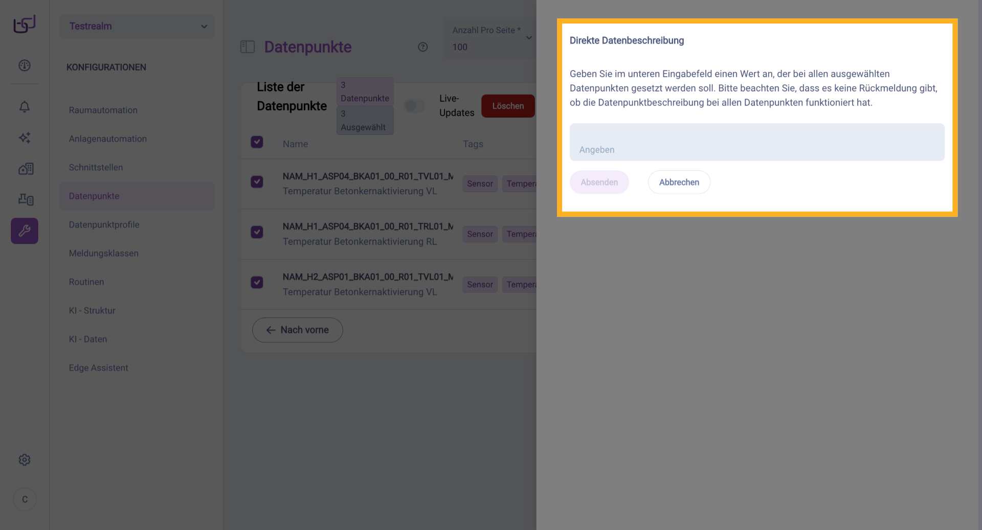 Datenbeschreibung Bestätigen