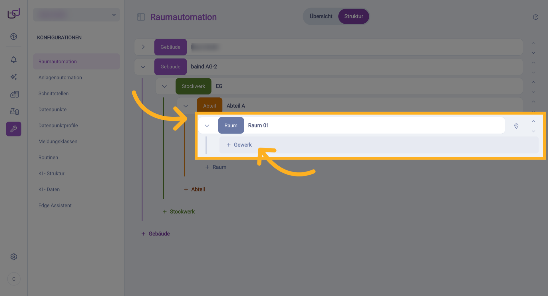Gewerk 'Heizen/Kühlen' Auswählen
