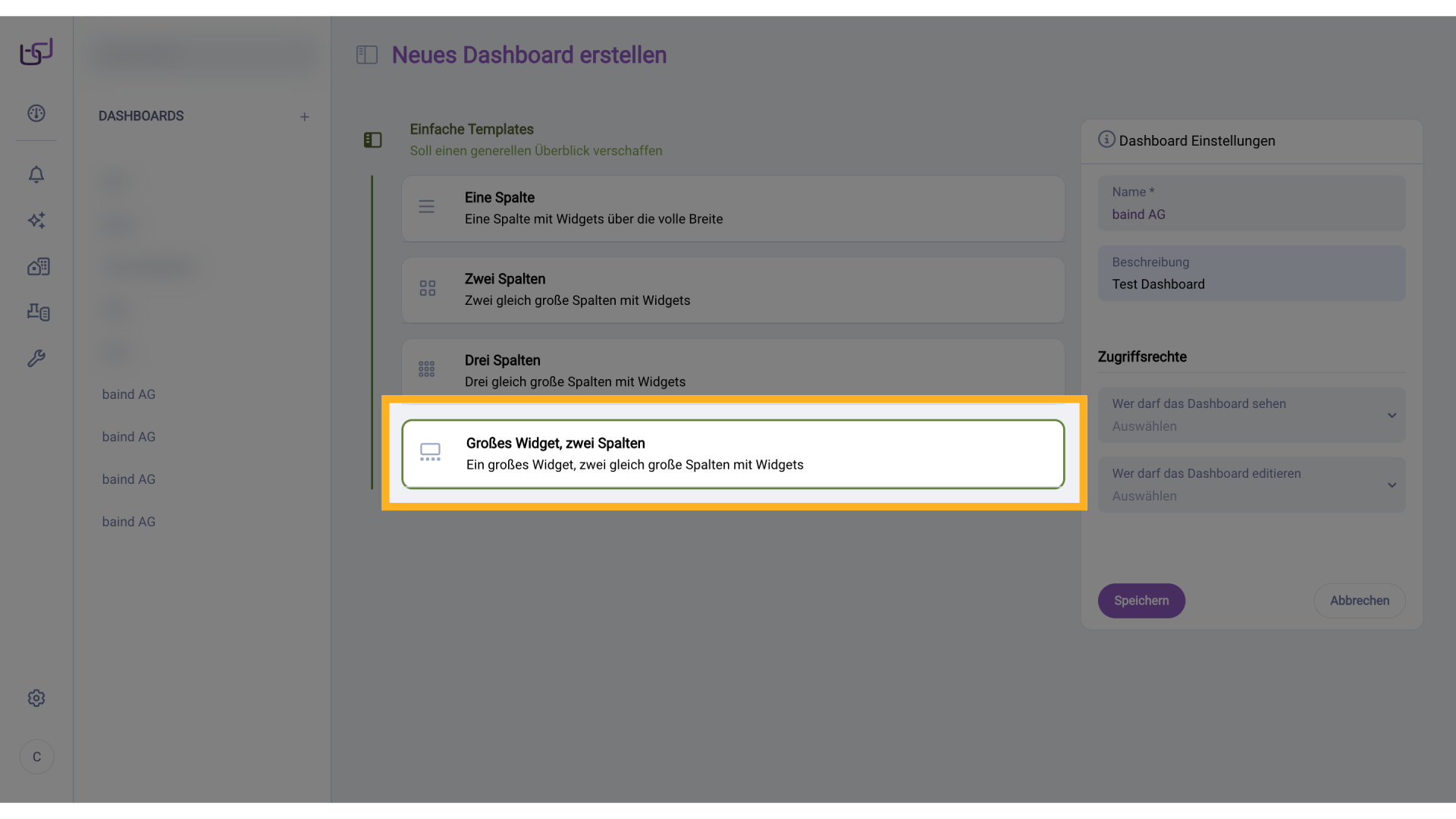 Großes Widget, zwei Spalten