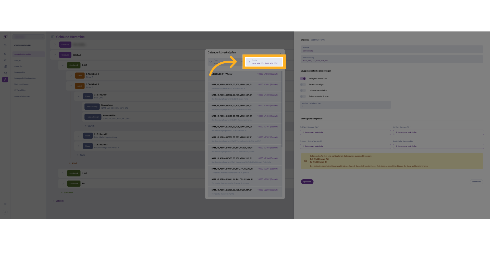 Datenpunkt verknüpfen