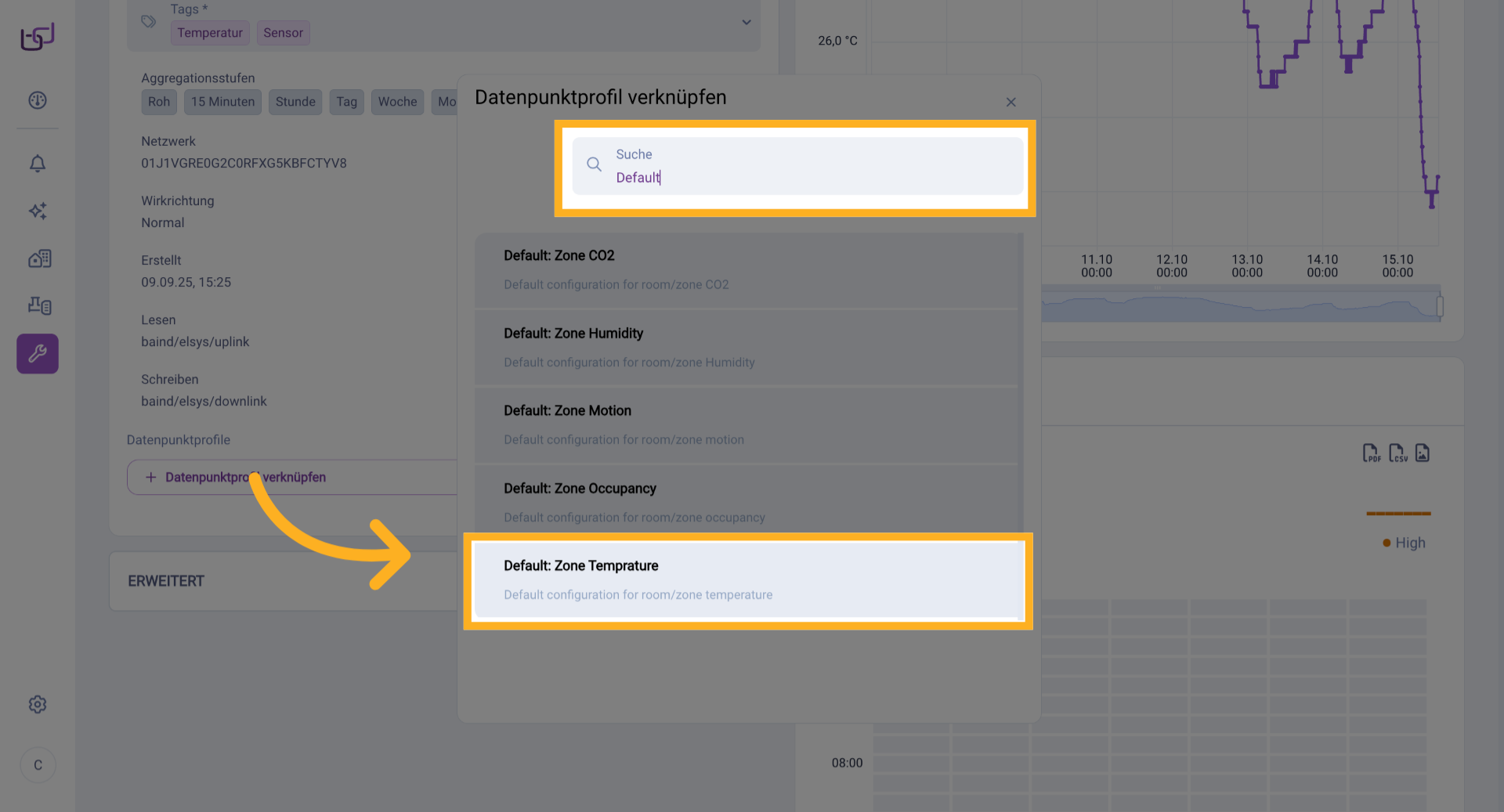 Standardzone Temperatur Wählen