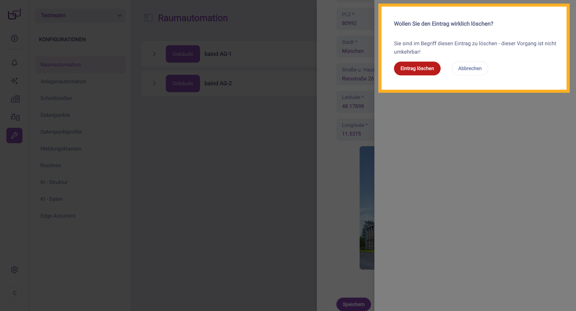 Bestätigung des Löschvorgangs