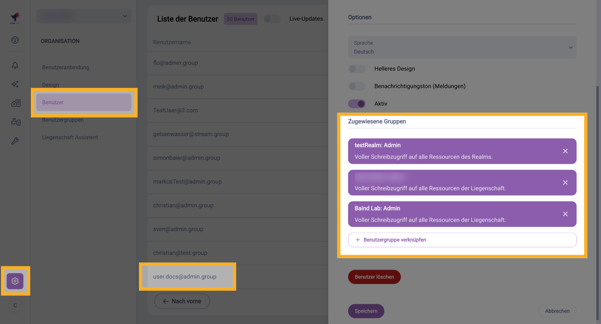 Benutzereinstellungen Öffnen