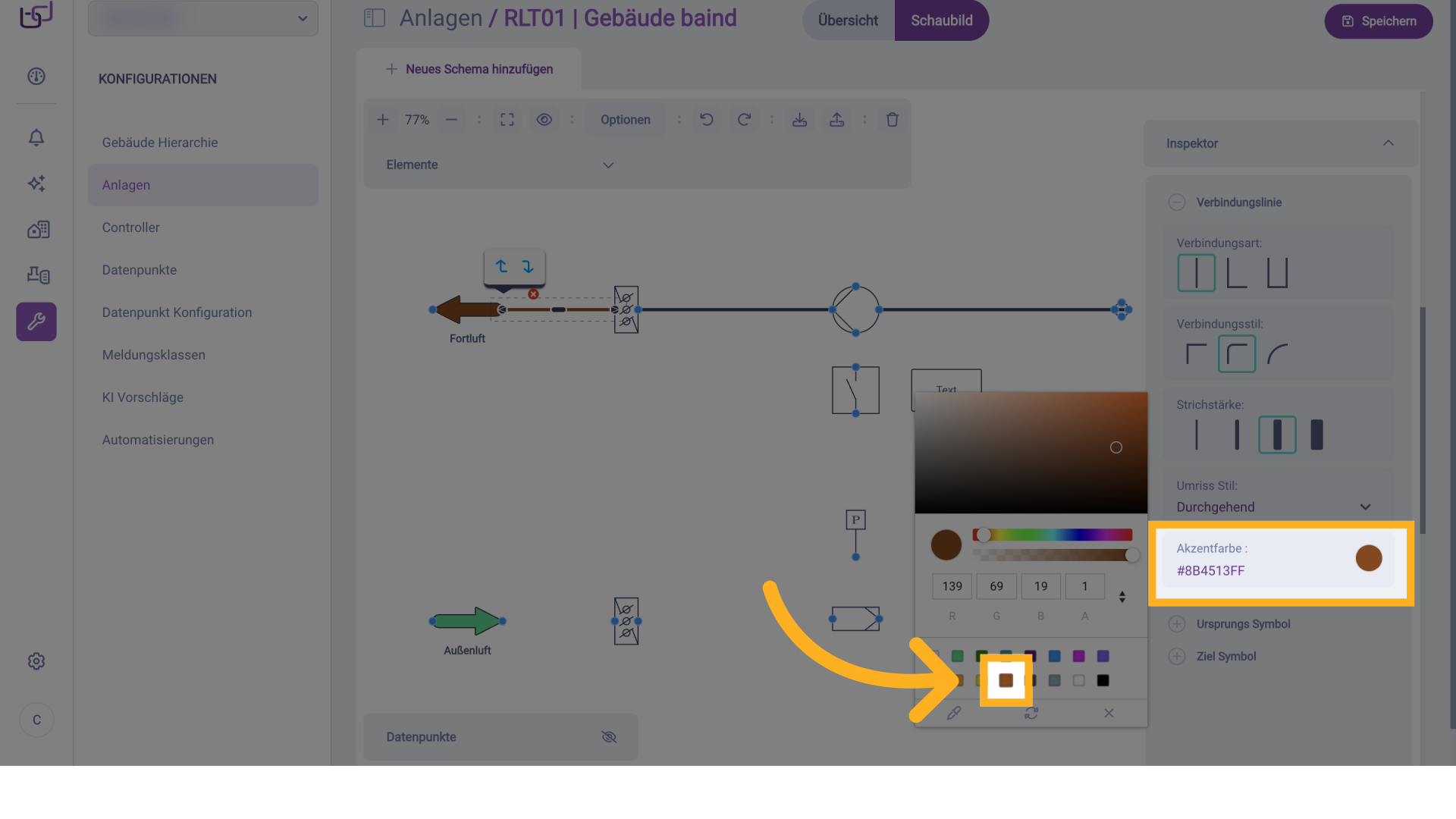 Anpassung Verbindungslinien