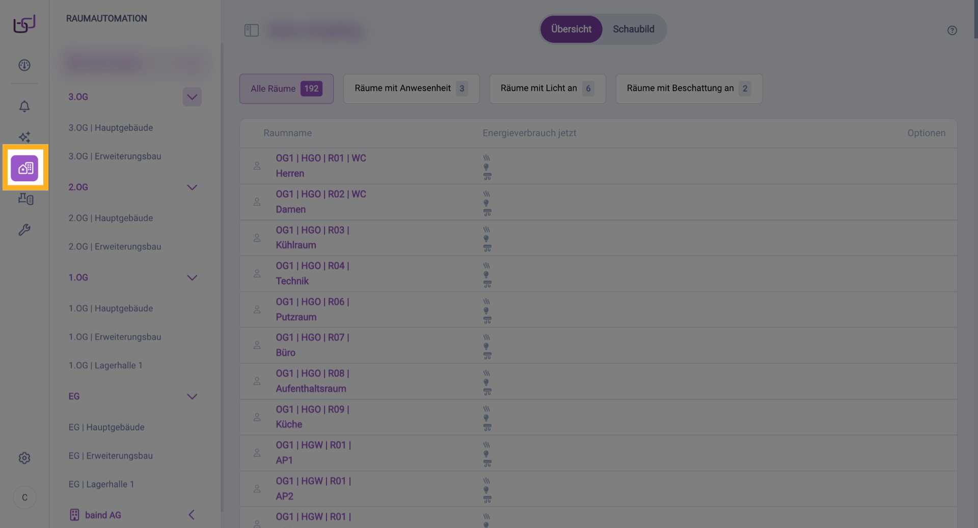 Ansicht Raumautomation - Übersicht