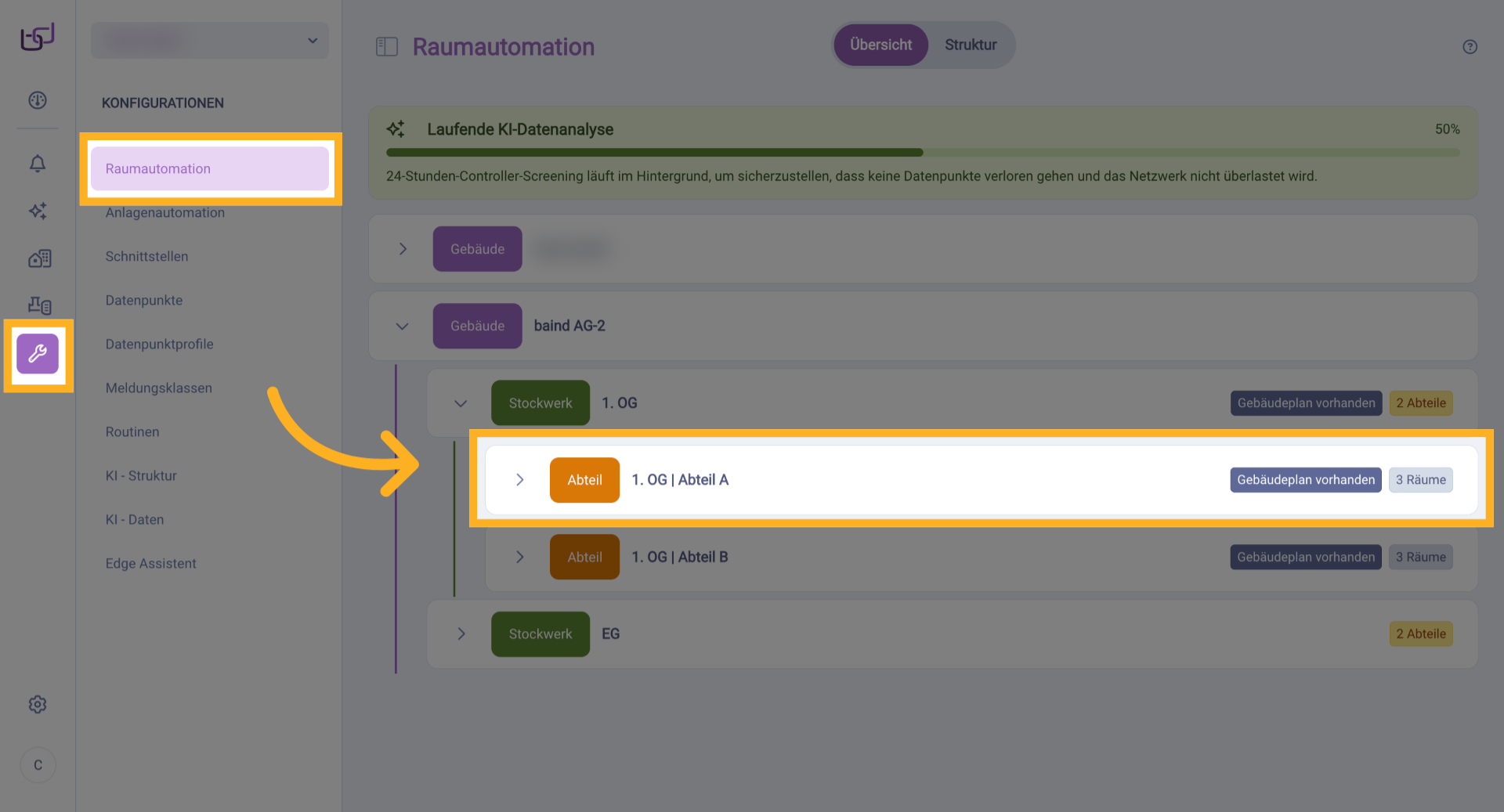 Wählen Sie Den Bereich 1. OG Abteil A