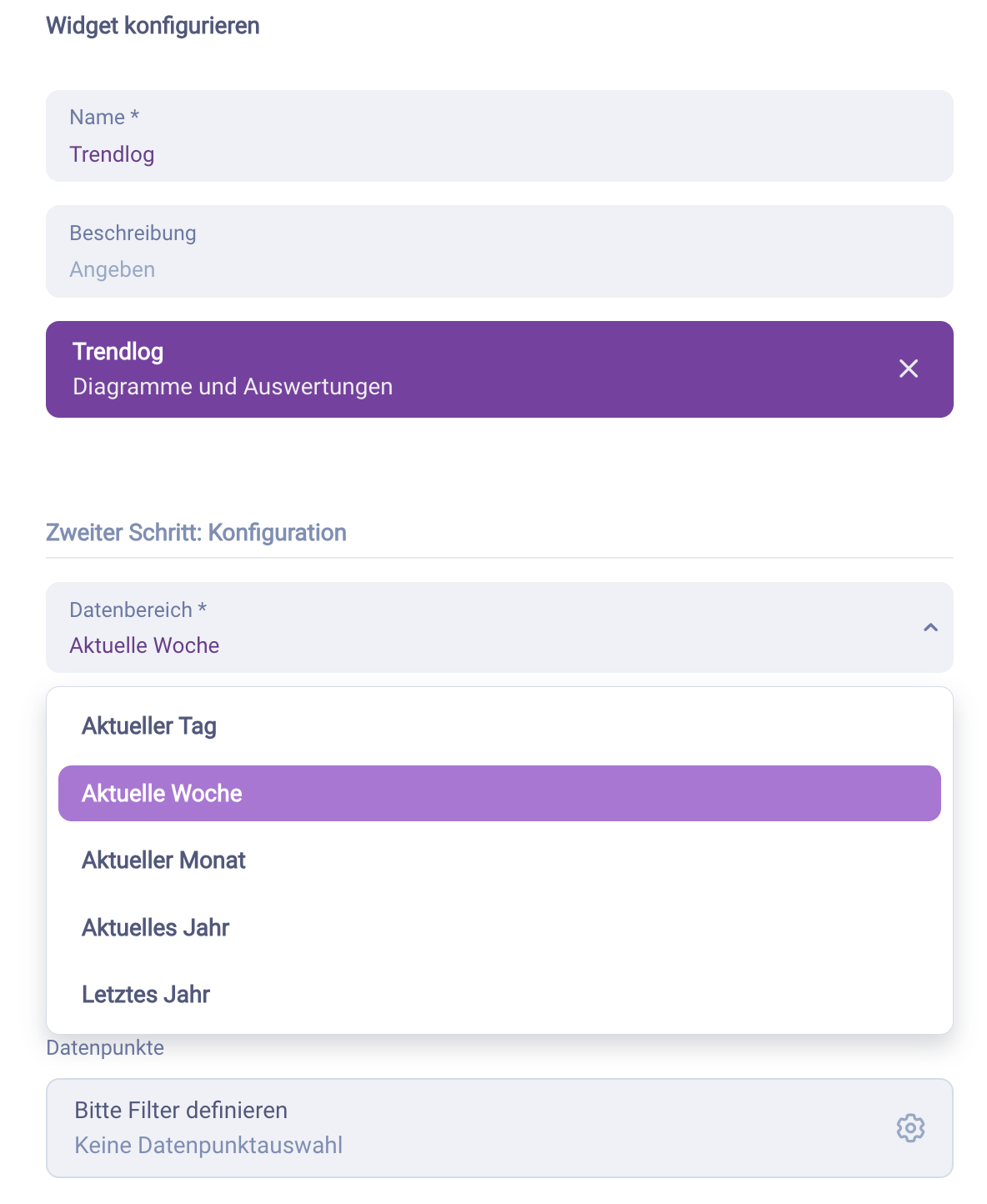 Datenbereich konfigurieren