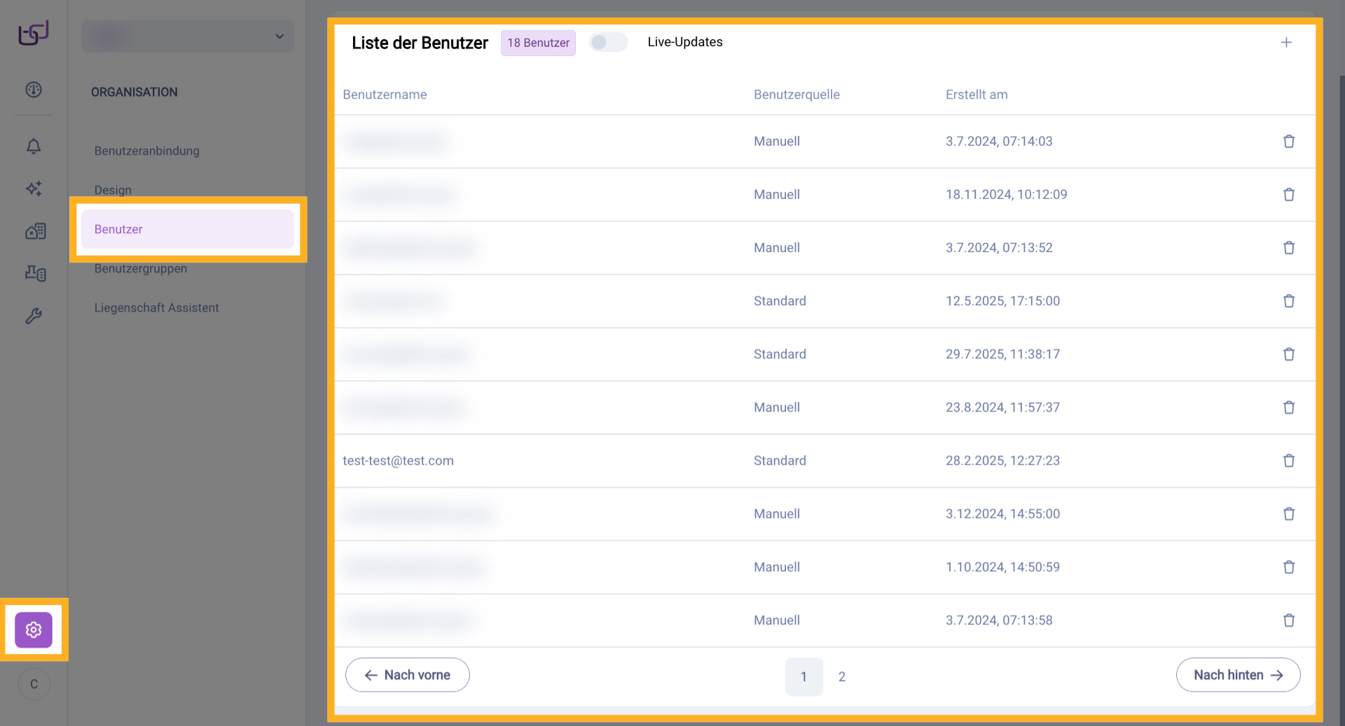 Benutzerverwaltung Öffnen