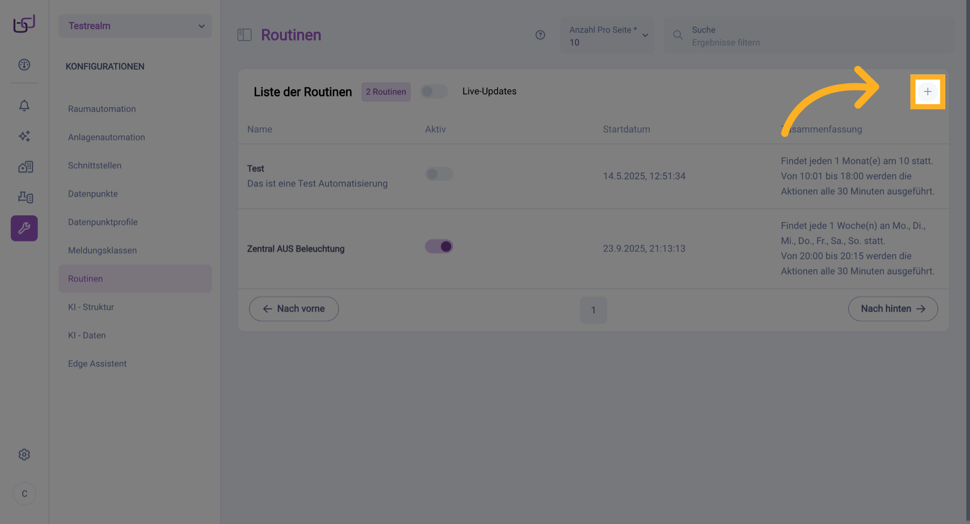 Routinenliste Öffnen
