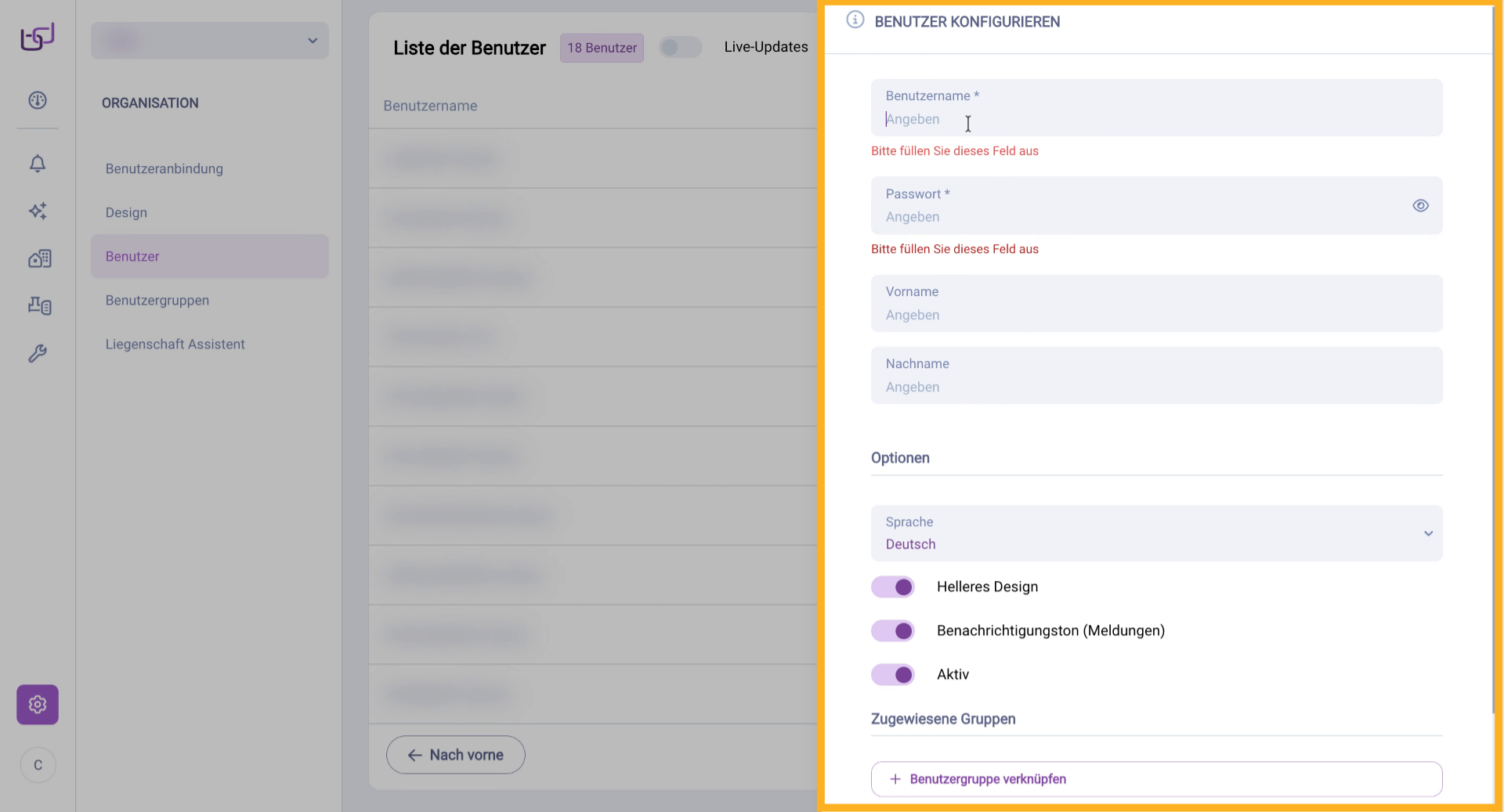 Benutzernamen Eingeben