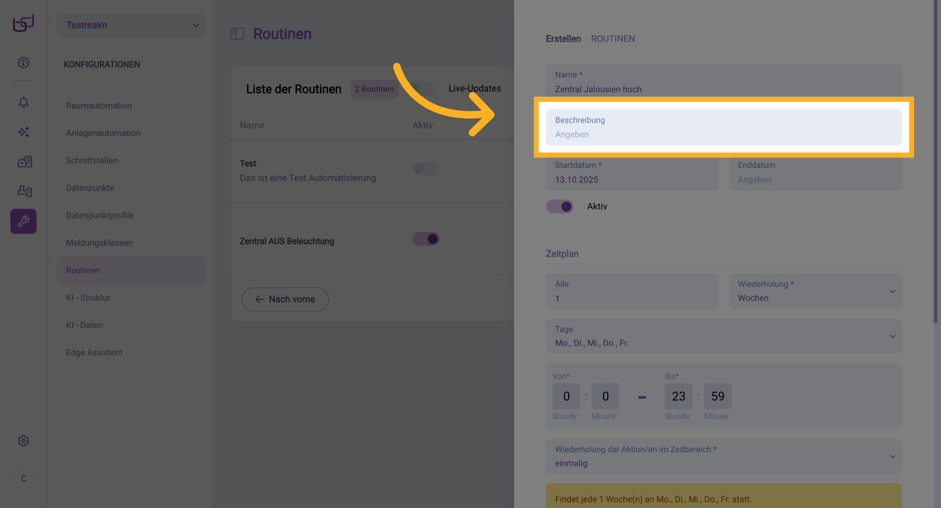 Beschreibung-Feld Auswählen