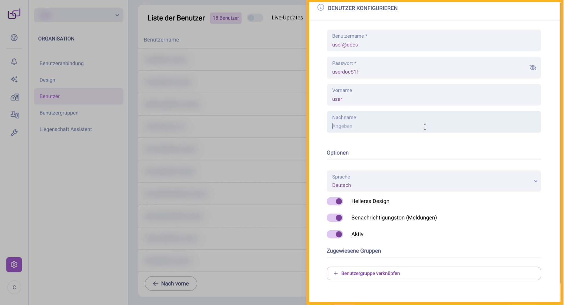 Vor- und Nachname Eingeben