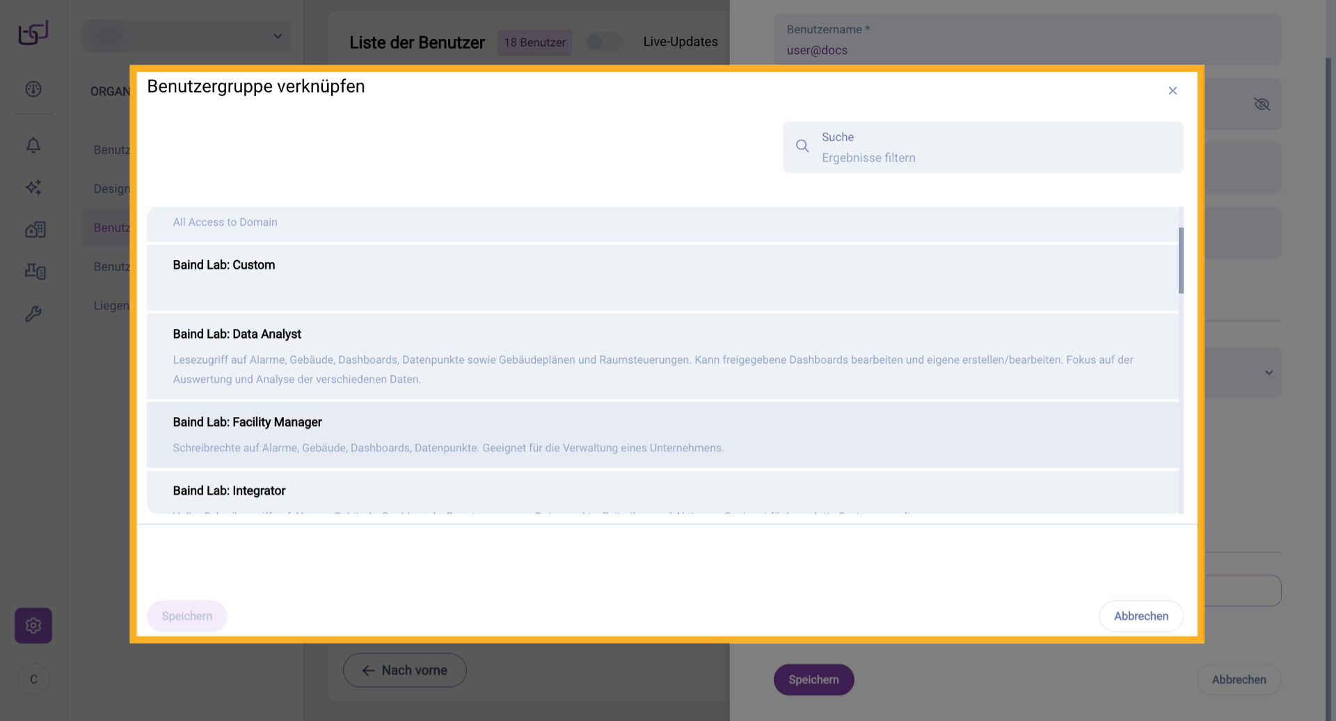 Benutzergruppen-Dialog Öffnen