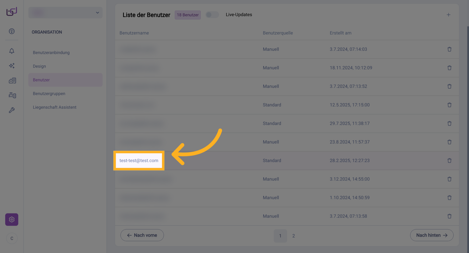 Bestehenden Benutzer Auswählen