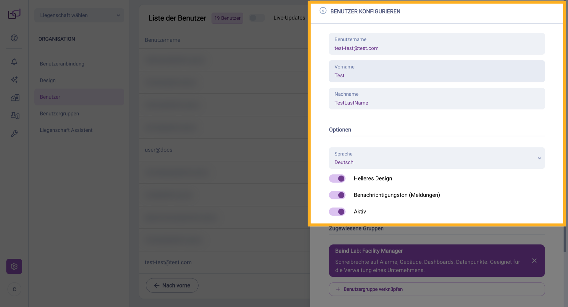 Benutzerkonfiguration Öffnen
