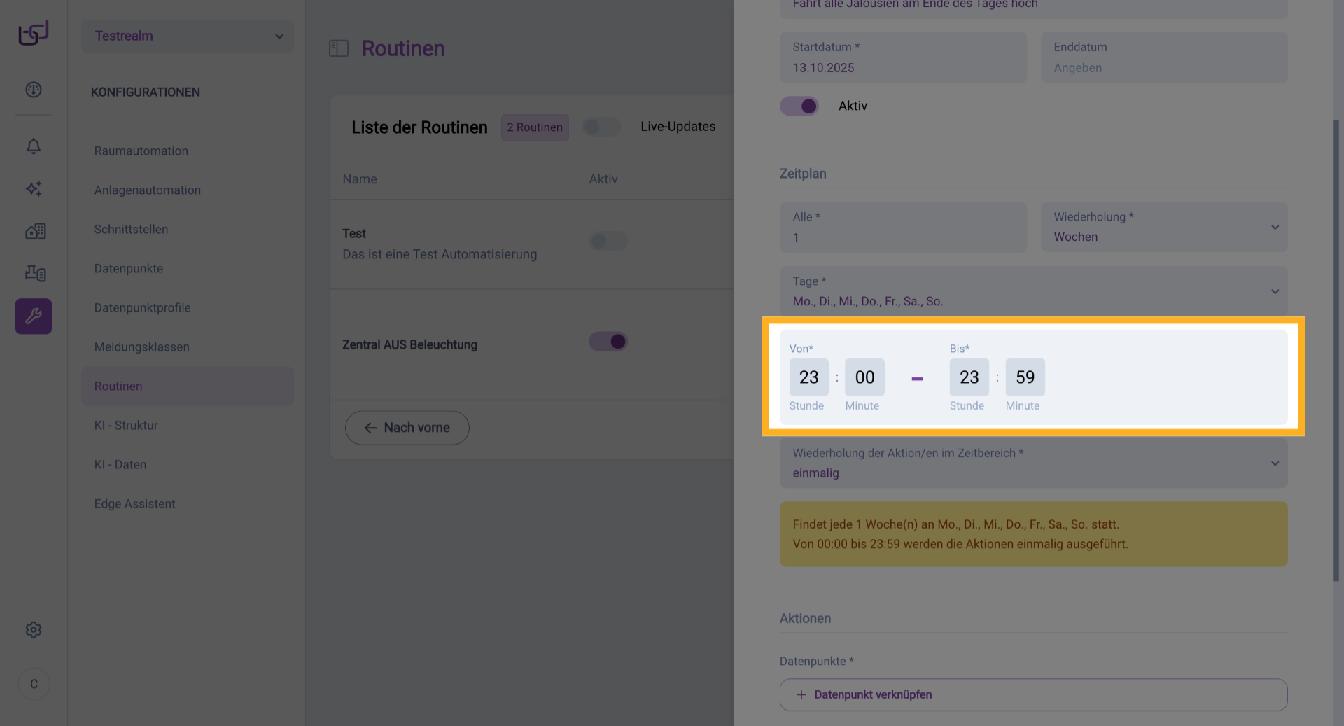 Wiederholungstyp 'Einmalig' Bestätigen