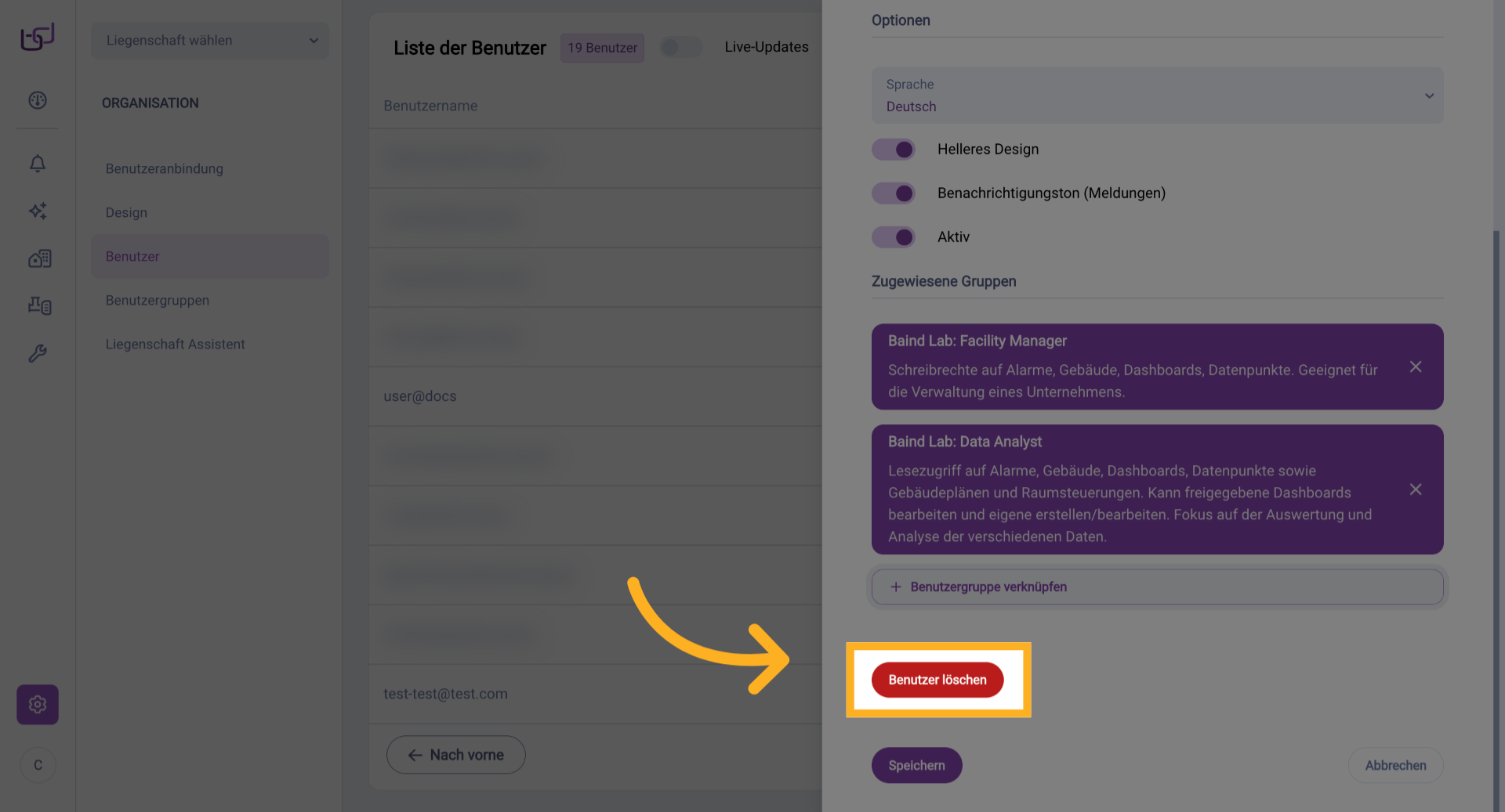 Benutzer Löschen (Über Konfiguration)