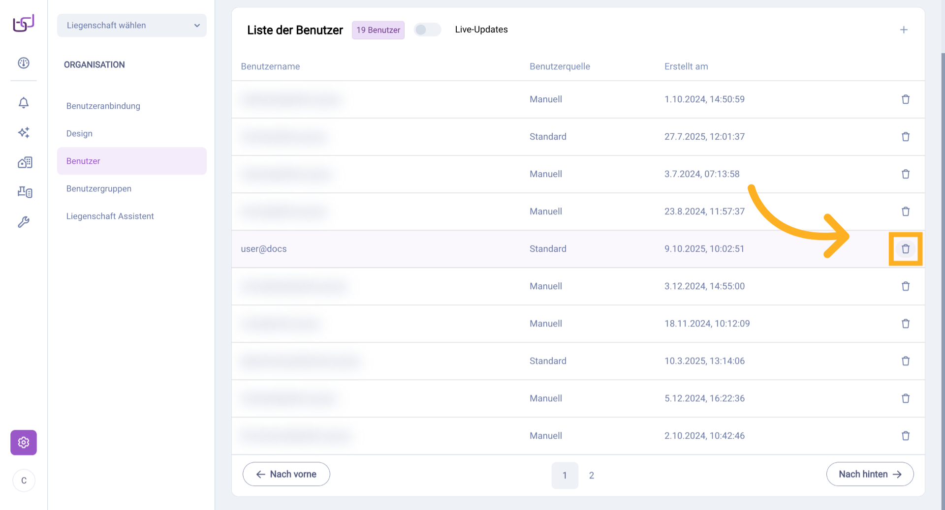 Benutzer Löschen (Aus der Liste)