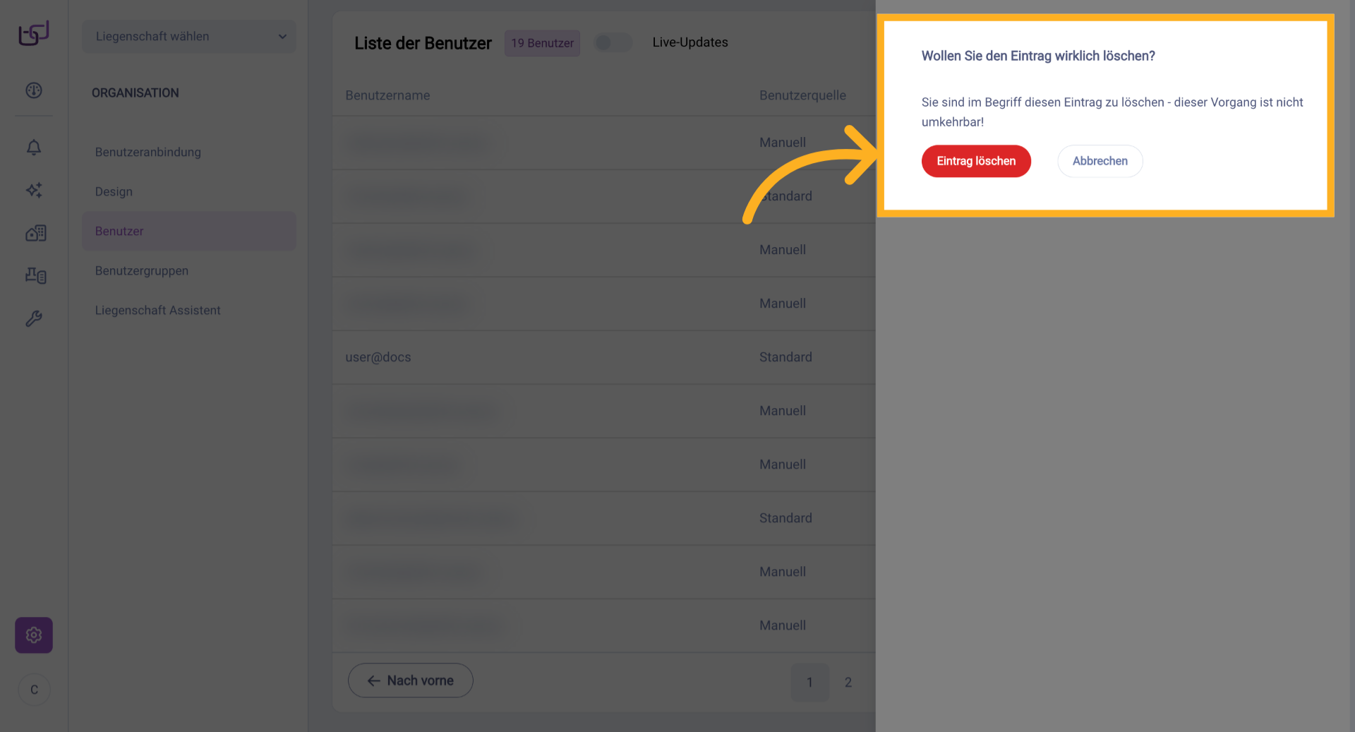 Löschung Bestätigen