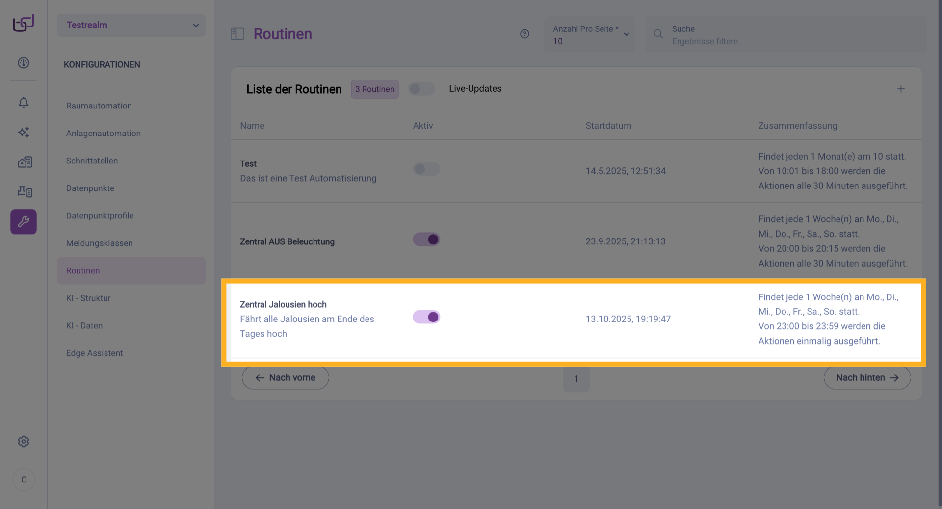 Routinenübersicht Anzeigen